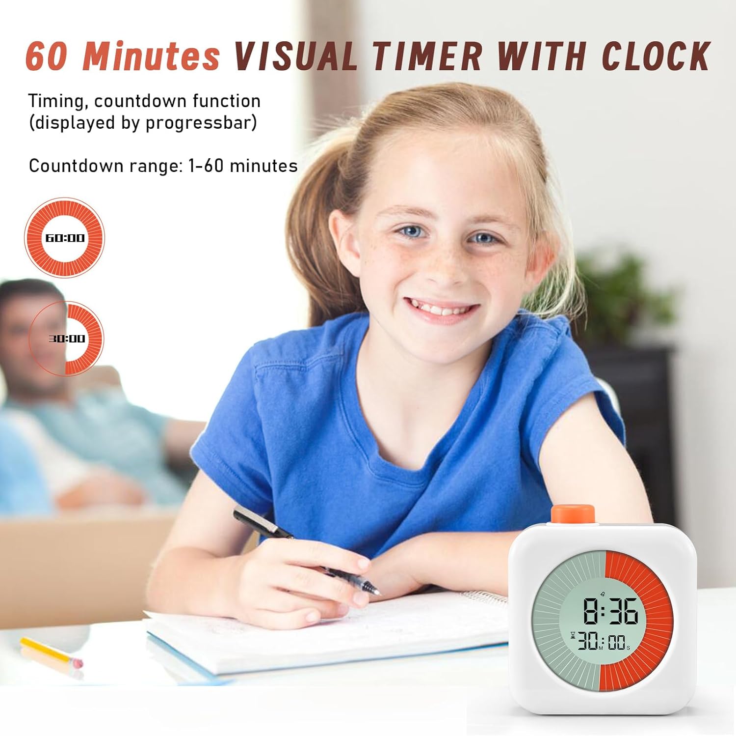 EooCoo Temporizador visual digital, temporizador de cuenta regresiva de 60 minutos para niños y adultos, herramienta de gestión de tiempo con