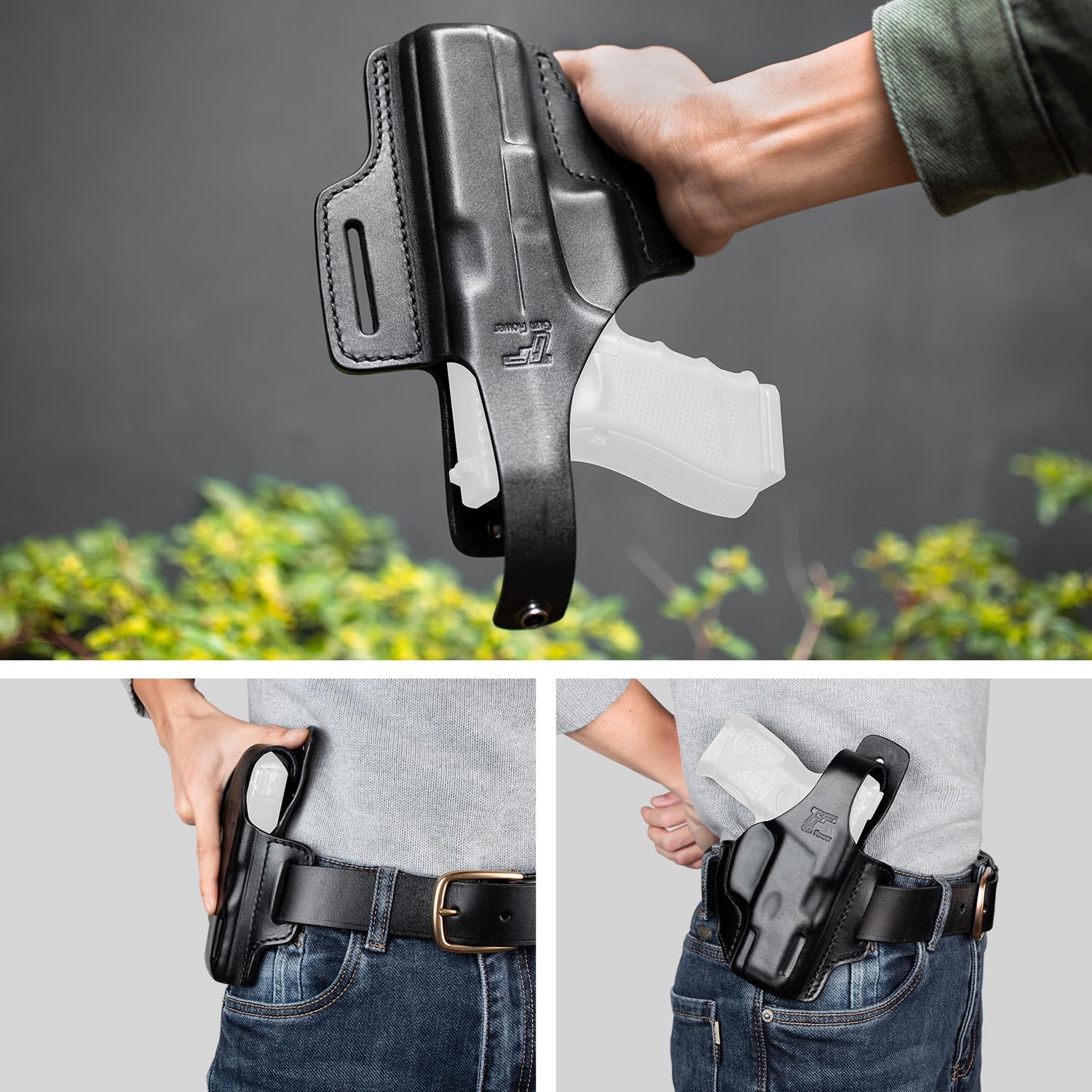 OWB – Funda de pulgar para Colt 1911 y 1911 5 pulgadas, Glock 17 19 19 x 22 23 31 32 45Taurus G2C G3C, PT111 PT140. Funda de cuero de grano completo