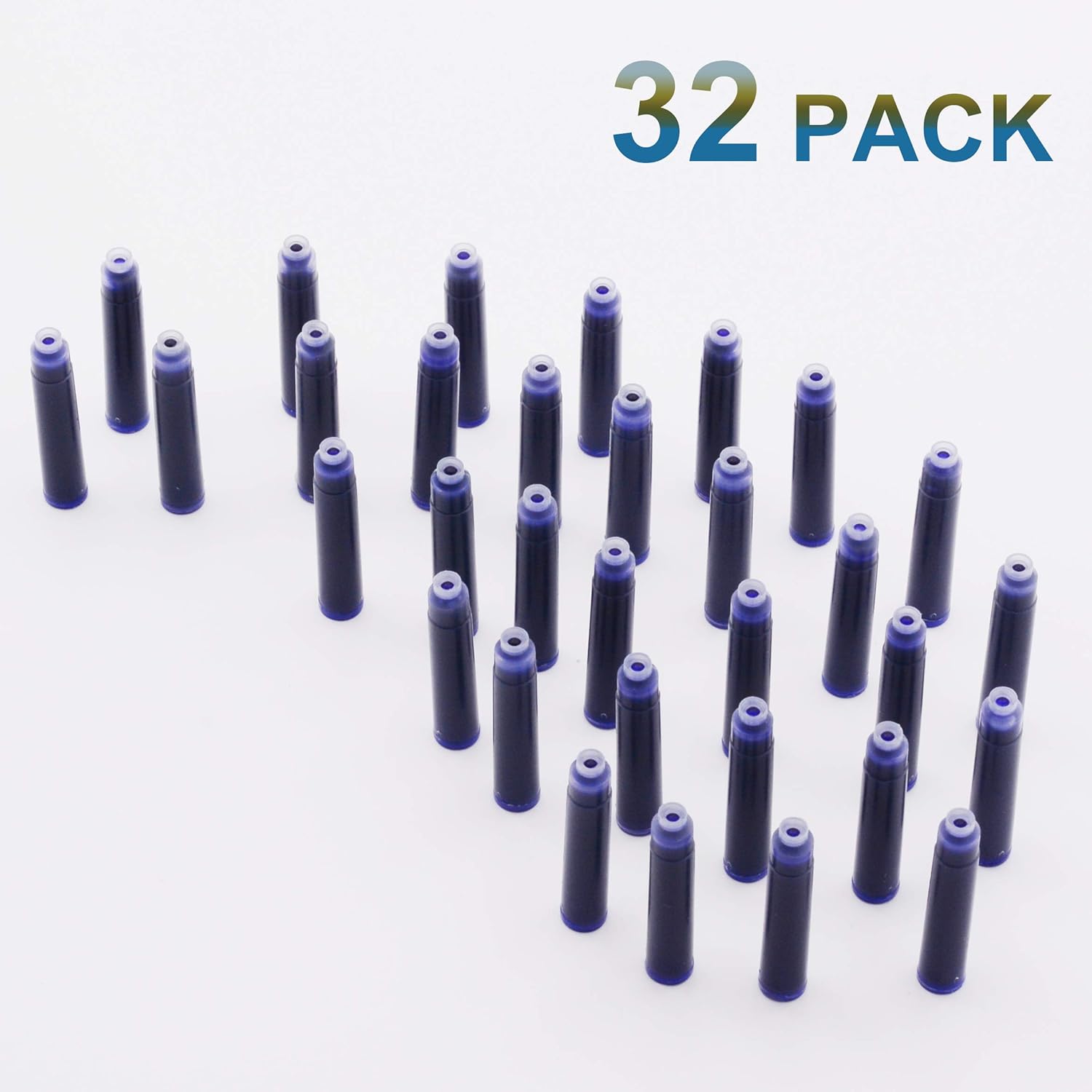 Cartuchos de tinta para pluma estilográfica, color azul, estándar internacional, repuesto de cartucho de tinta para pluma estilográfica, juego de 32