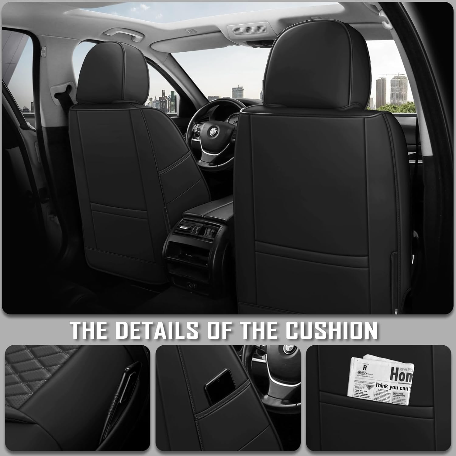 Juego completo de fundas de asiento de automóvil, 5 asientos, universales, impermeables, de cuero, para la parte delantera y trasera, protectores
