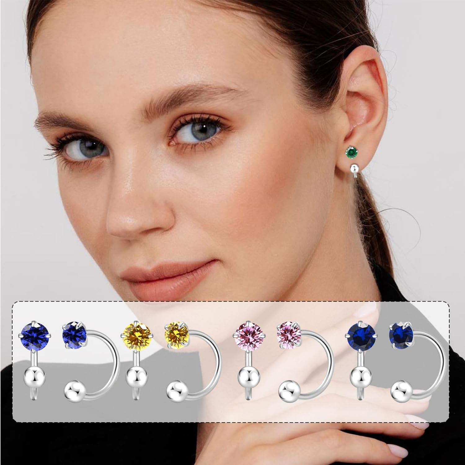 Huggie Half Hoop Earrings for Women Girl Tiny Cartilage Earring Birthstone Stud Earrings For Women Hypoallergenic Stud Earrings Cartilage Earring