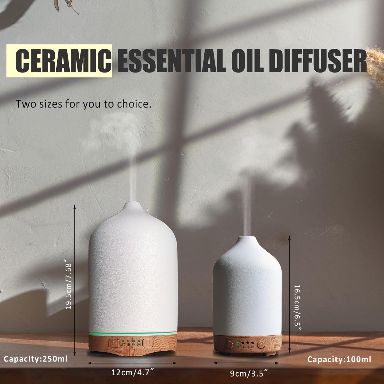 Difusor de aceite esencial de cerámica con piedra de aromaterapia humidificador ultrasónico con luz colorida para oficina, oficina, regalo de yoga