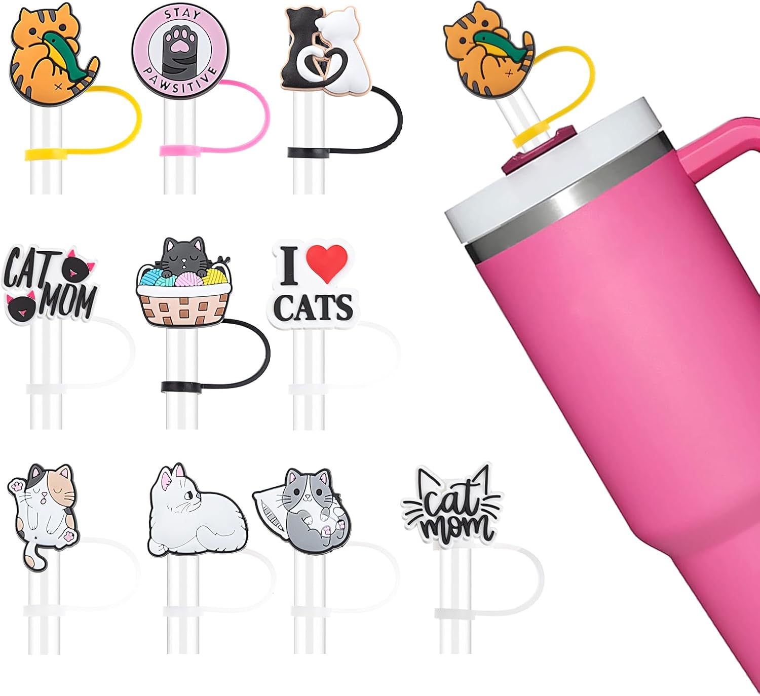 10 fundas de popote Stanley de 0.354-0.394 in, fundas de popote reutilizables para vasos Stanley de 3040 onzas, tapas de popote impermeables Stanley