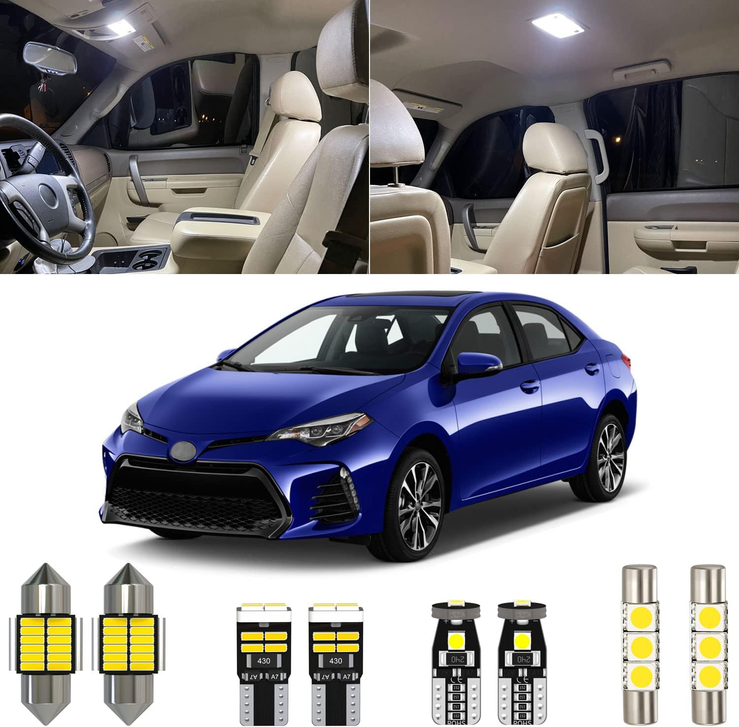 Paquete de 6 piezas de 6000 K Corolla LED de luz interior blanca de repuesto para Toyota Corolla 2003-2012 2013 2014 2015 2016 2017 2018 2019 2020