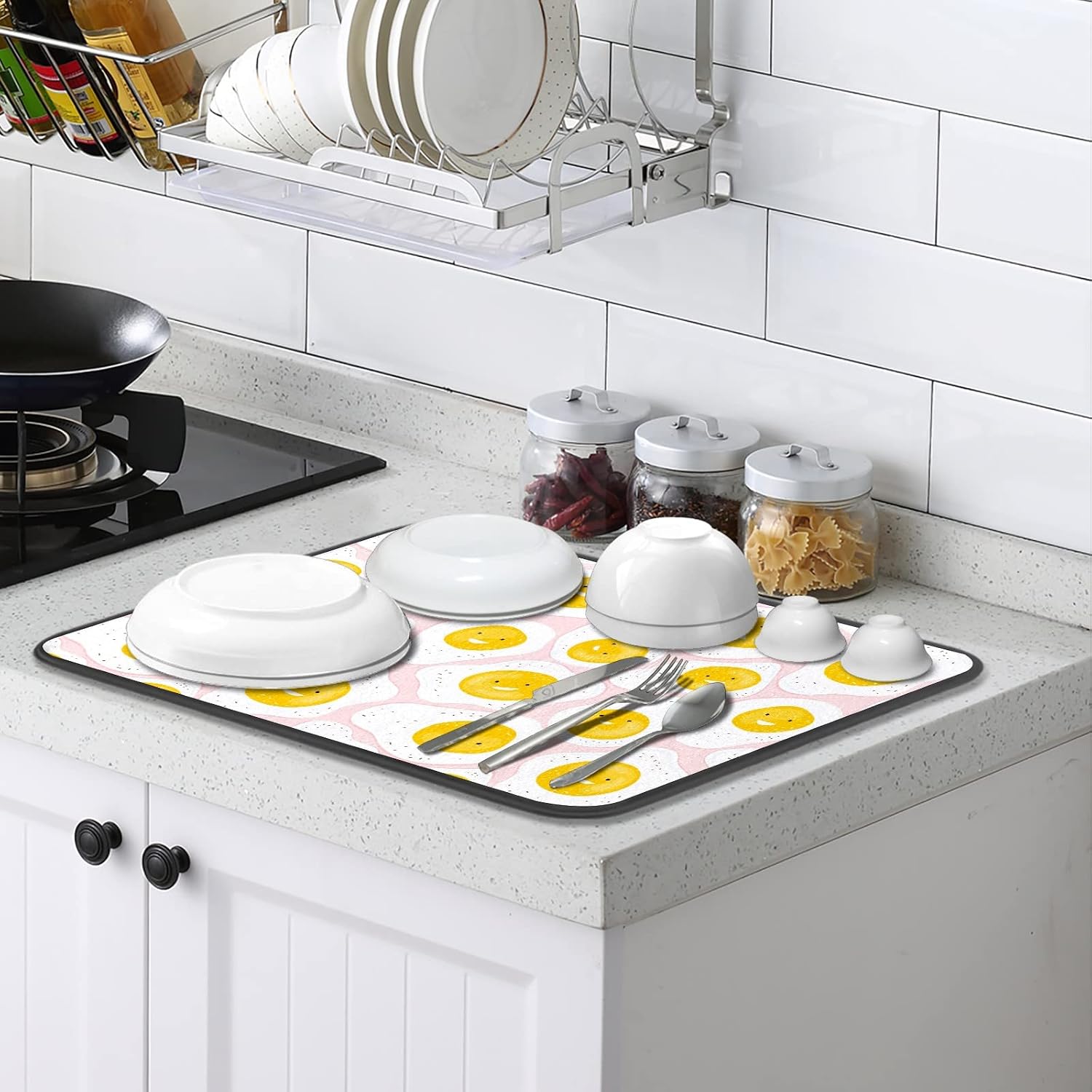 Tapete de secado de platos para encimera de cocina, tapete absorbente de platos, resistente al calor, de doble cara, lavable, de secado fácil,