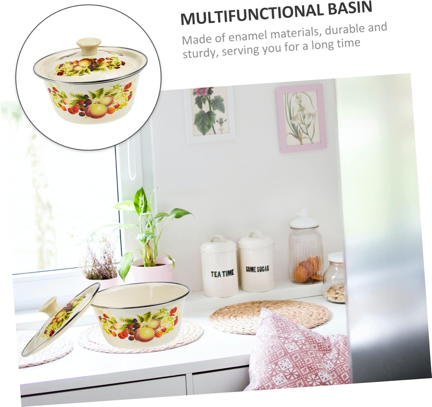 RORPOIR Recipientes de lavabo con tapa de esmalte Cuenca de sopa de esmalte Cuencos para mezclar cuencos de alimentos Ensaladera de acero inoxidable