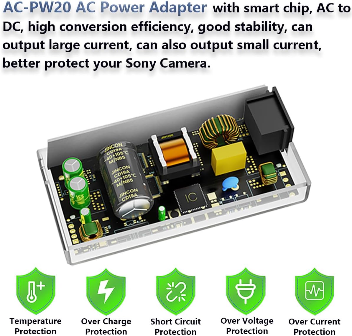 UORLEN ACPW20 Adaptador de fuente de alimentación de CA ZV-E10 NP-FW50 Kit de batería ficticia para Sony A6000 A6400 A7II A5100 A6100 A6300 A6500