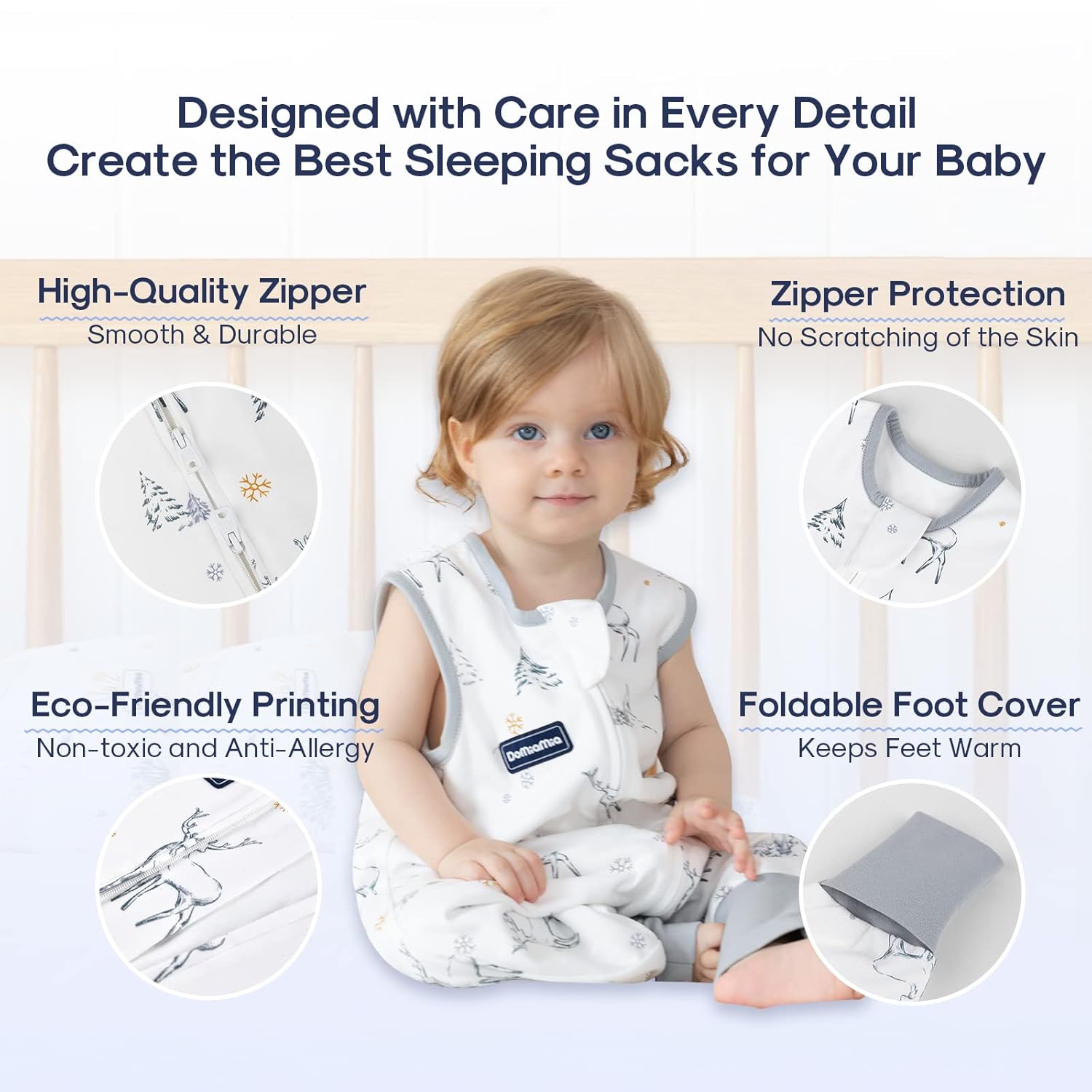 Saco de dormir para niños pequeños de 1.0 tog ultra suave de algodón y rayón hecho de bambú, saco de dormir con pies 2t-3t para caminantes de 24 a