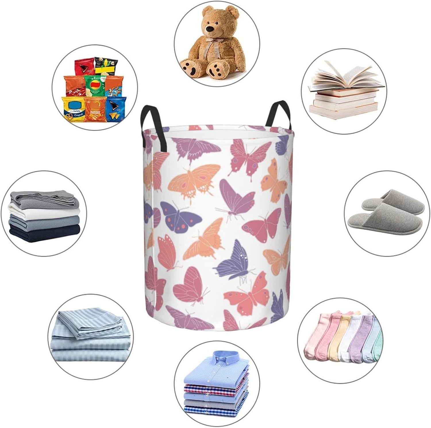 Cesta de lavandería plegable grande con asas, cesta de almacenamiento redonda de fácil transporte, canasta de ropa sucia, cesta de manta para
