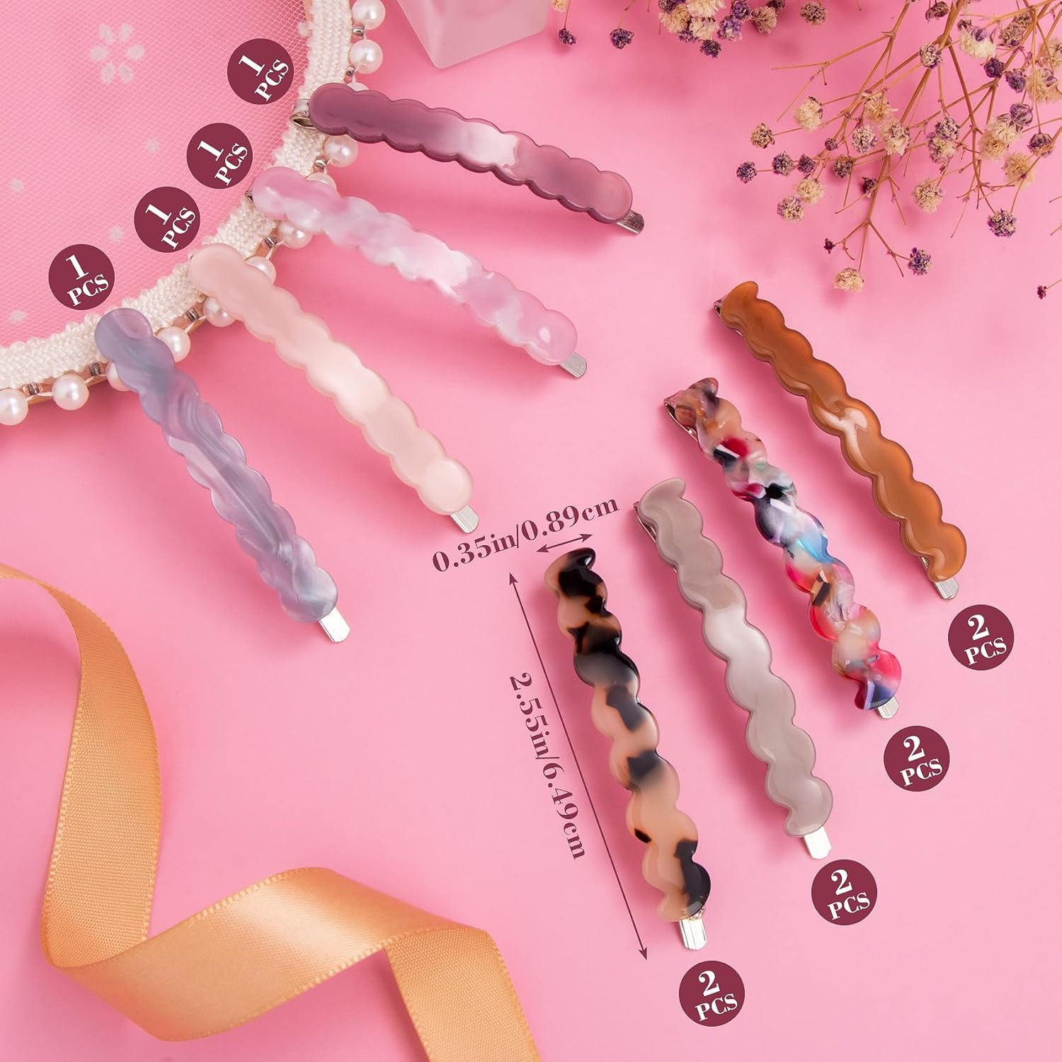 Nuorest 12 horquillas de pelo francés para mujer, elegantes pasadores de pelo de acetato, pinzas anchas para el cabello, accesorios coloridos