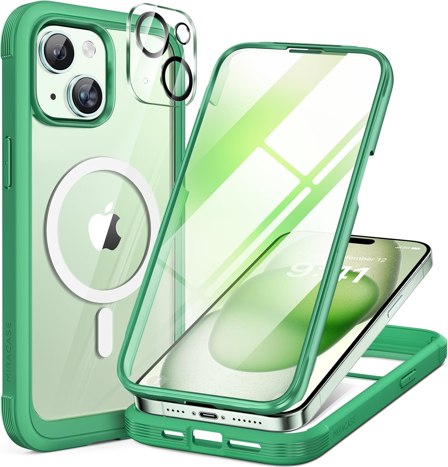 Miracase Glass Series – Funda para iPhone 15 compatible con MagSafe Funda magnética de cuerpo completo con protector de pantalla integrado de vidrio