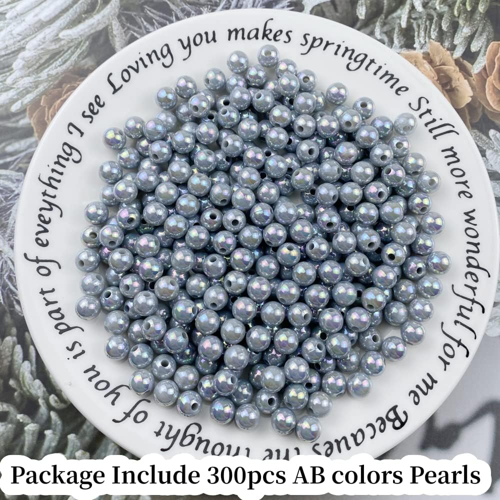 Cuentas de perlas, 300 cuentas de perlas para manualidades de 0.315 pulgadas (0.315 in), colores AB, perlas redondas sueltas con agujero para