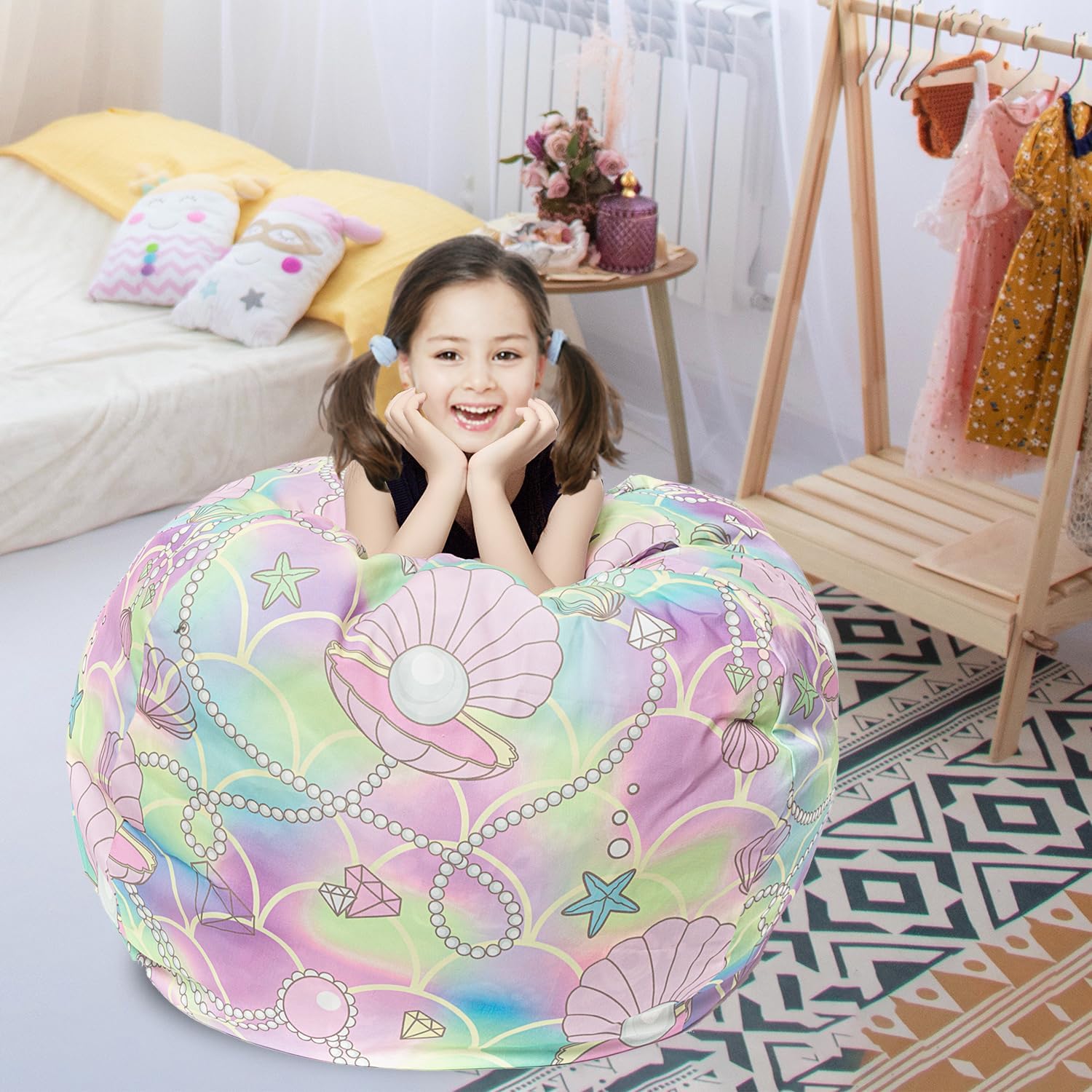 Funda para puf de almacenamiento de animales de peluche, para niños, mantas, toallas, puf (solo funda), sofá de lona con cremallera YKK, extra