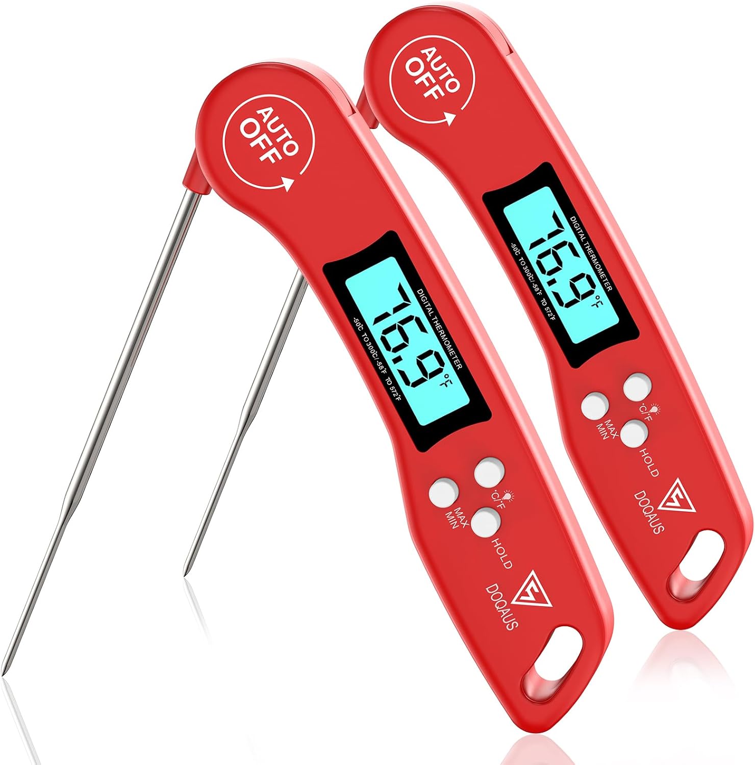 DOQAUS Termómetro digital para carne, paquete de 2 termómetros de lectura instantánea para cocinar, sonda de cocina con pantalla retroiluminada y