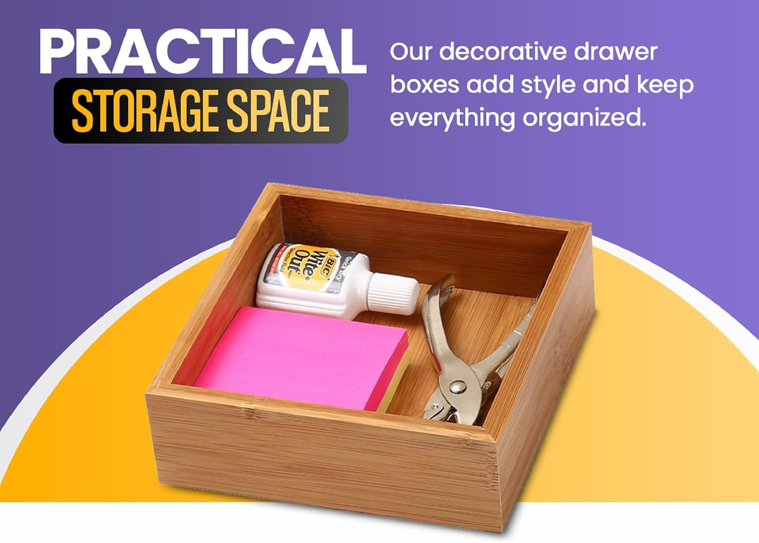 YBM Home Caja organizadora de cajones de bambú para cajón de cocina, cajón de basura, oficina, dormitorio, habitación de los niños, manualidades,