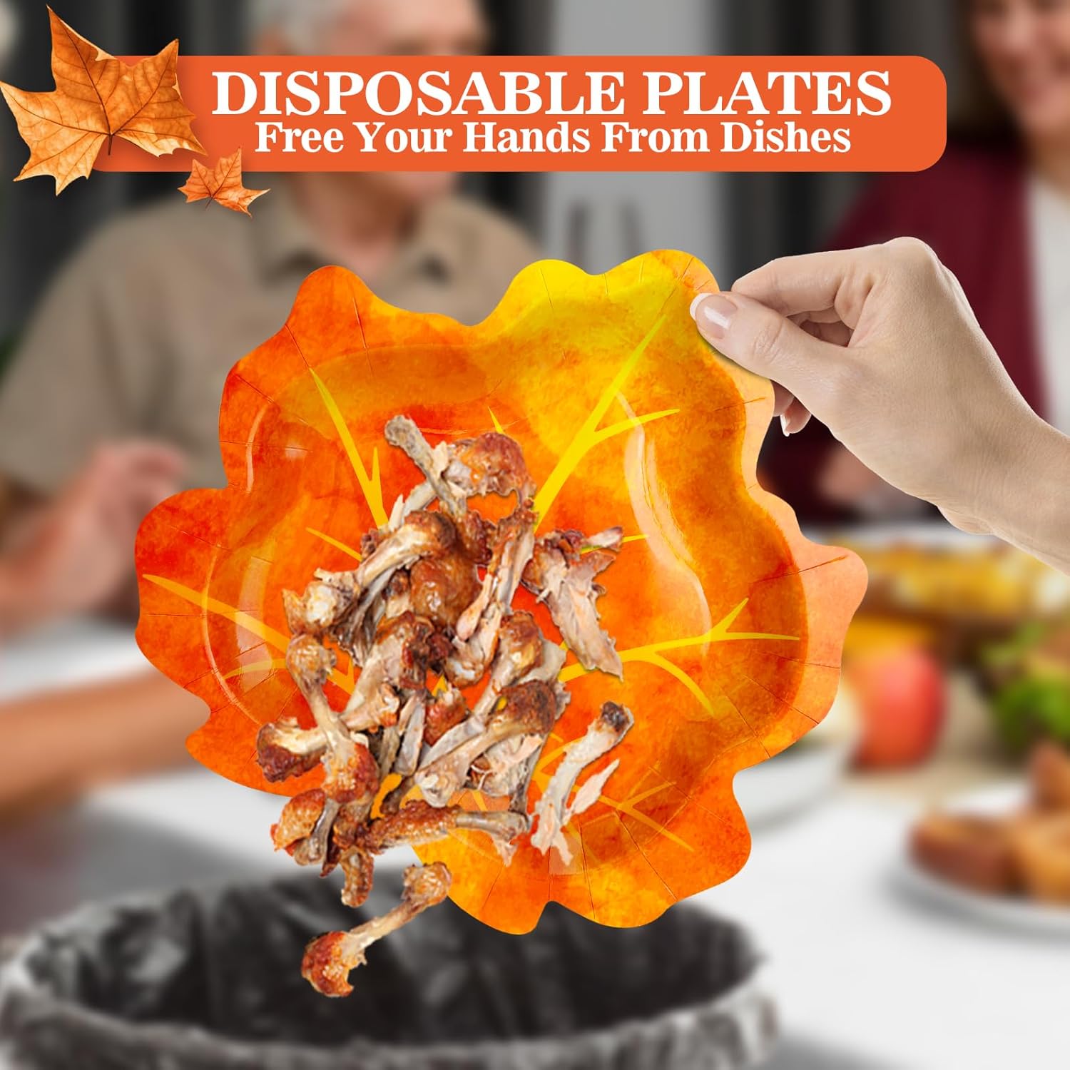 100 platos de Acción de Gracias de 10 pulgadas, hojas de otoño, desechables, vajilla de papel para dar gracias, ensalada, aperitivo, platos de