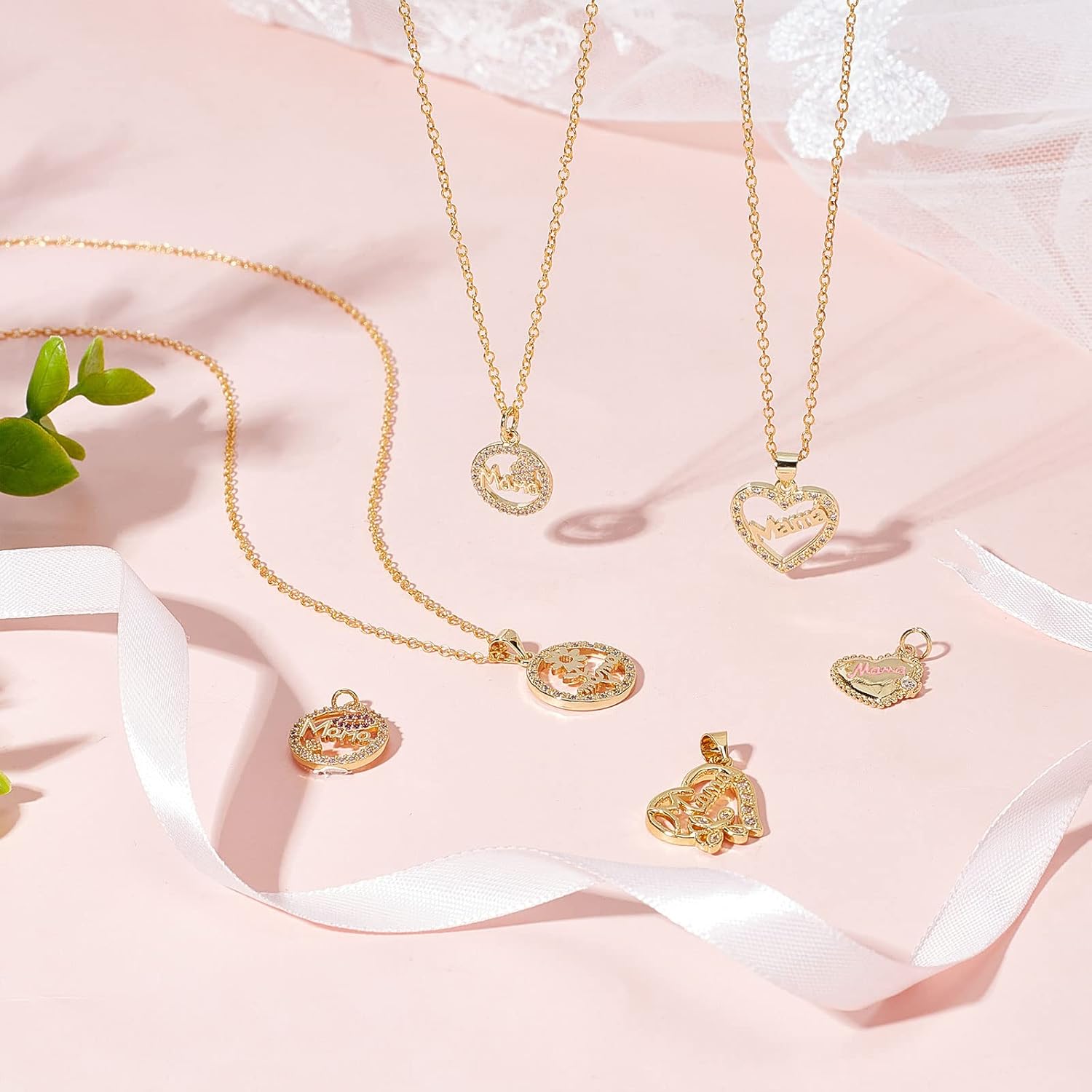 Beebeecraft 6 dijes chapados en oro de 18 quilates con forma de corazón redondo y plano para el Día de la Madre, Día de la Madre, cumpleaños,