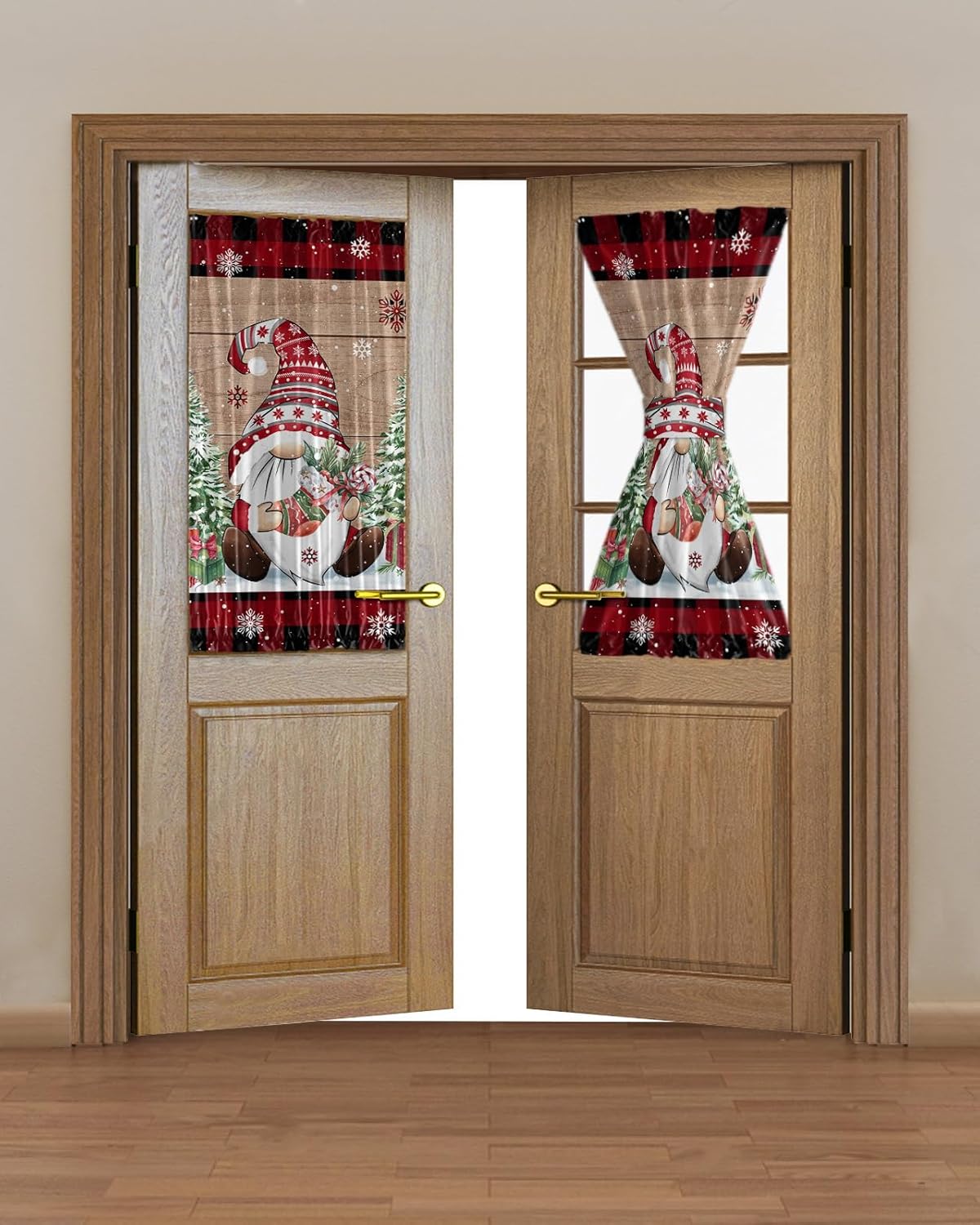 Cortinas de puerta francesa de Navidad para ventana de puerta, panel de cortina con bolsillo para barra con alzapaños para luz lateral delantera y