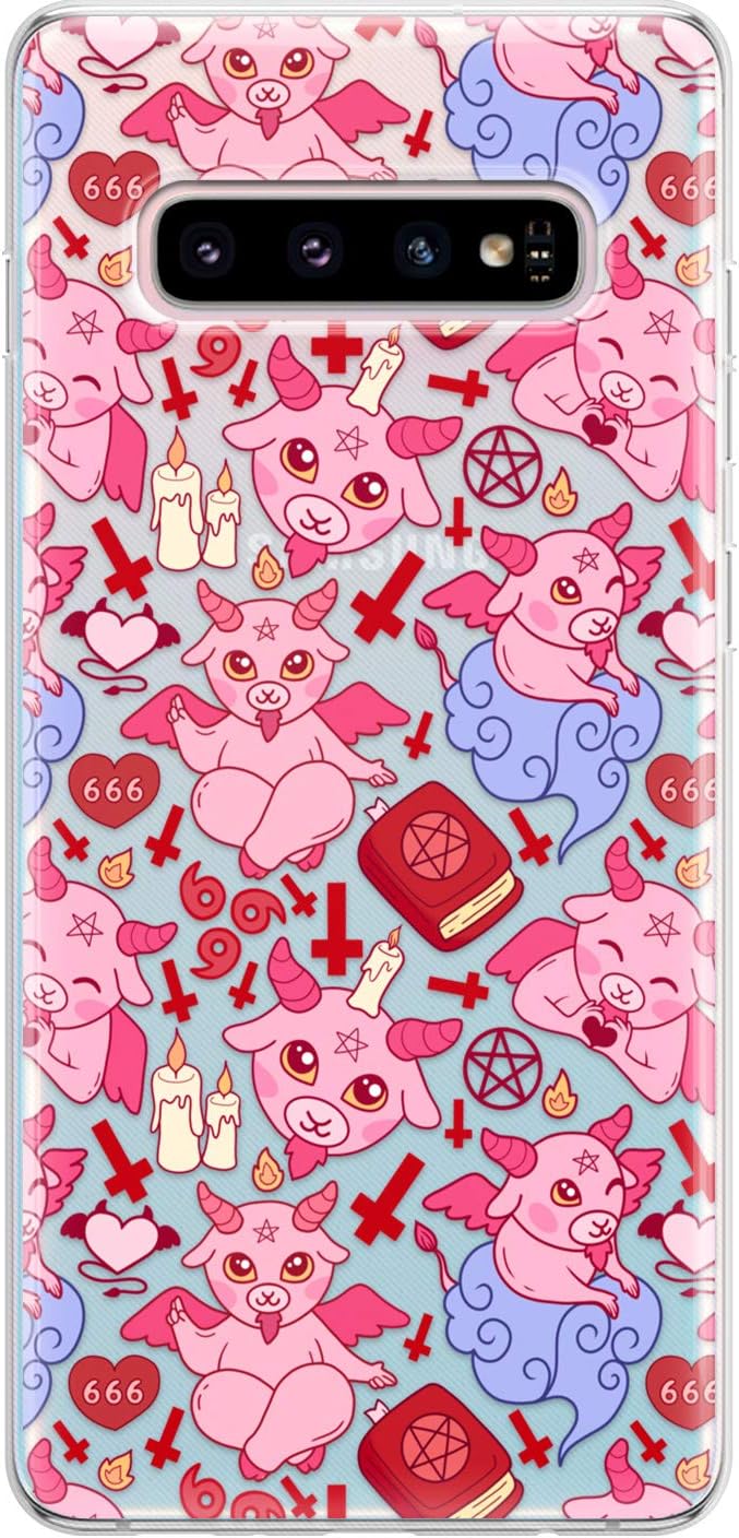 Generic Funda delgada de TPU compatible con Samsung Galaxy S21 5G S20 FE Note 20 Ultra S10 Plus S9 transparente a prueba de golpes Satanás Kawaii