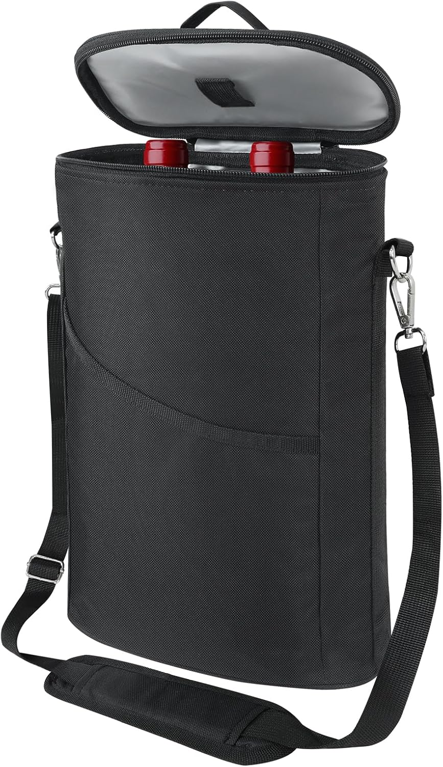 bruwaa Bolsa enfriadora de vino para 2 botellas, a prueba de fugas, acolchada, con asa y correa de hombro ajustable, para viajes, degustación de