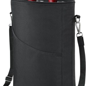 bruwaa Bolsa enfriadora de vino para 2 botellas, a prueba de fugas, acolchada, con asa y correa de hombro ajustable, para viajes, degustación de bruwaa Bolsa enfriadora de vino para 2 botellas, a prueba de fugas, acolchada, con asa y correa de hombro ajustable, para viajes, degustación de