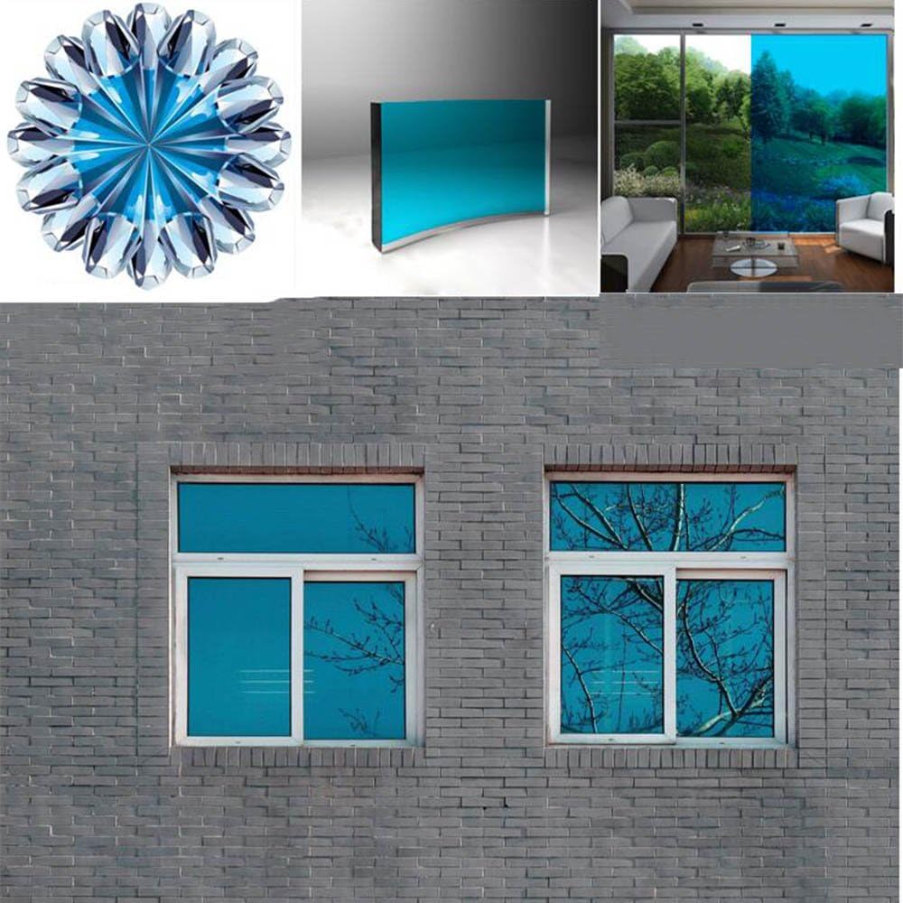 HOHOFILM Película decorativa transparente para ventana, color azul, tintado de vidrio, bloqueo solar, control de calor, tintado de ventana