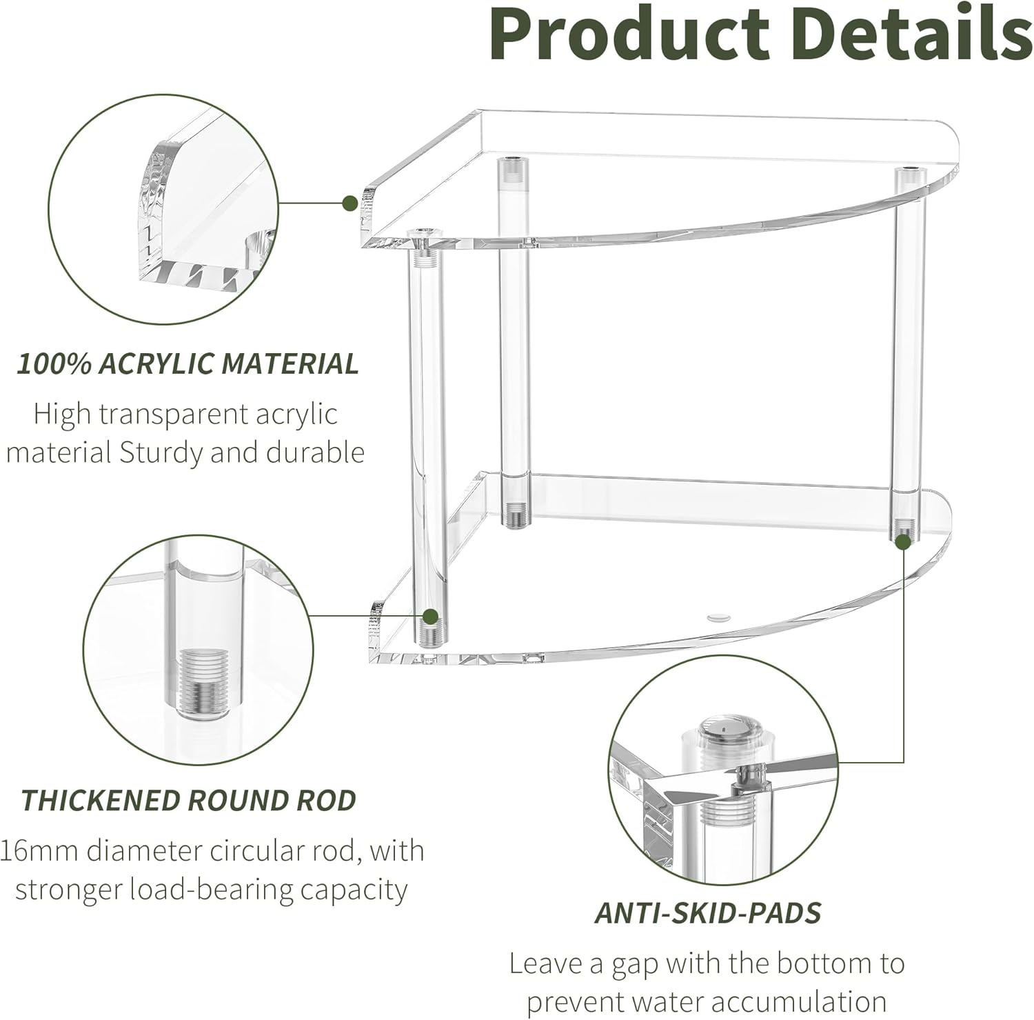 Estante organizador de esquina de acrílico de 2 niveles, 9.5 x 9.5 x 8 pulgadas, estante esquinero transparente para encimera para baño, cocina,