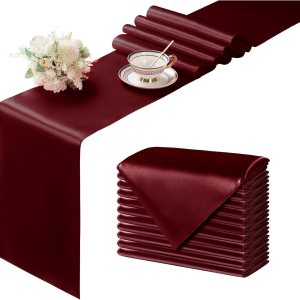24 caminos de mesa color granate satinado 12 x 108 pulgadas de largo, camino de mesa para fiesta, decoración brillante y suave, decoración de boda, 24 caminos de mesa color granate satinado 12 x 108 pulgadas de largo, camino de mesa para fiesta, decoración brillante y suave, decoración de boda,
