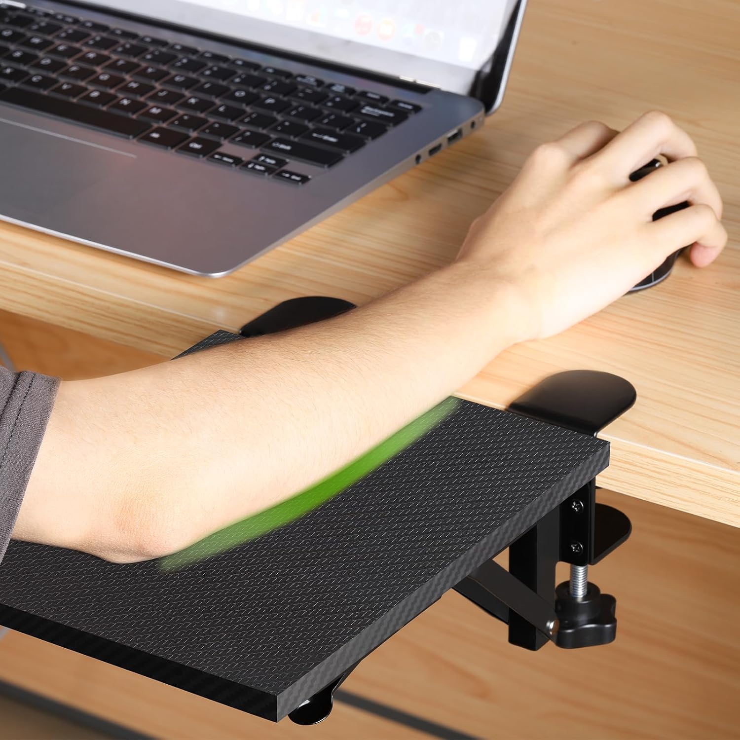 MOOACE Bandeja extensora de escritorio, estante ergonómico para reposamuñecas, soporte de brazo plegable para codo en la bandeja del reposabrazos de