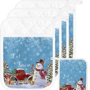 Christmas 5Pcs Pot Holders for Kitchen,Non Slip & Heat Insulation Terry Cloth Potholder Set with Pocket,Thick Hot Pad Oven Mitts Trivet Coaster for Christmas 5Pcs Pot Holders for Kitchen,Non Slip & Heat Insulation Terry Cloth Potholder Set with Pocket,Thick Hot Pad Oven Mitts Trivet Coaster for