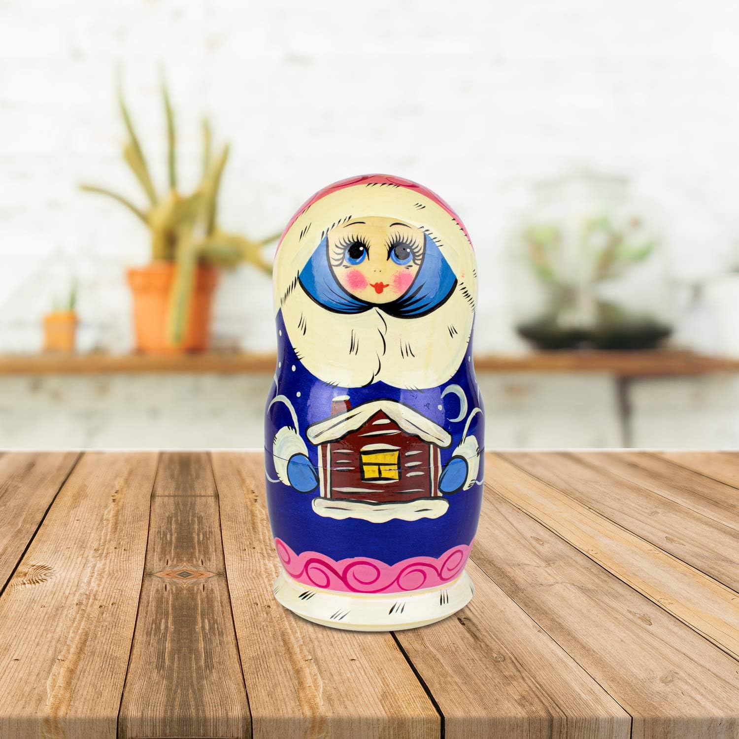 Heka Naturals Snow Maiden Nesting Dolls  All Natural Wooden Matryoshka Doll Set of 5 (7 Inch) – Traditional Babushka Home Decor, Wooden Stacking