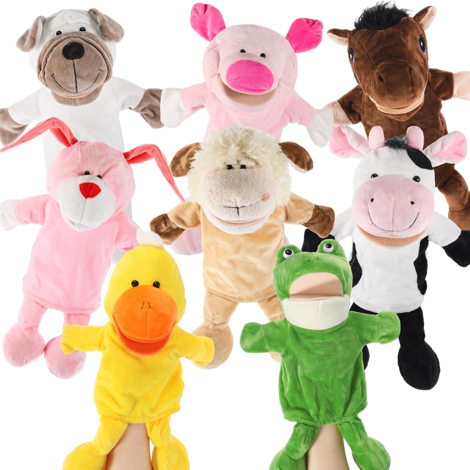 9 marionetas de mano de animales con boca abierta y movible de 11.8 a 13.8 pulgadas, animales de peluche suaves de animales de granja safari,