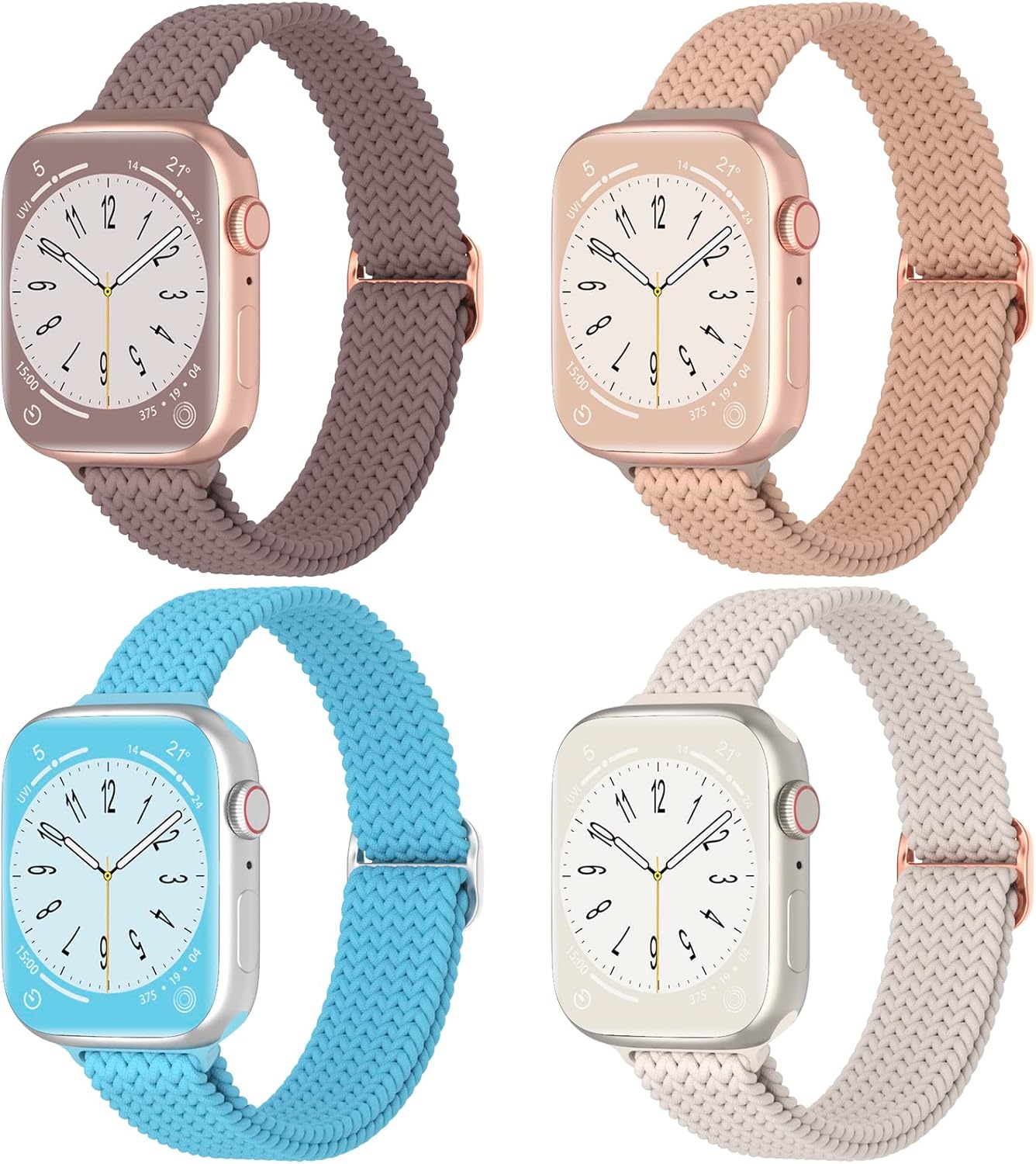 DYKEISS Paquete de 4 correas delgadas trenzadas Solo Loop compatibles con Apple Watch Band de 1.496 pulgadas, 1.654 pulgadas, 1.575 pulgadas, 1.732