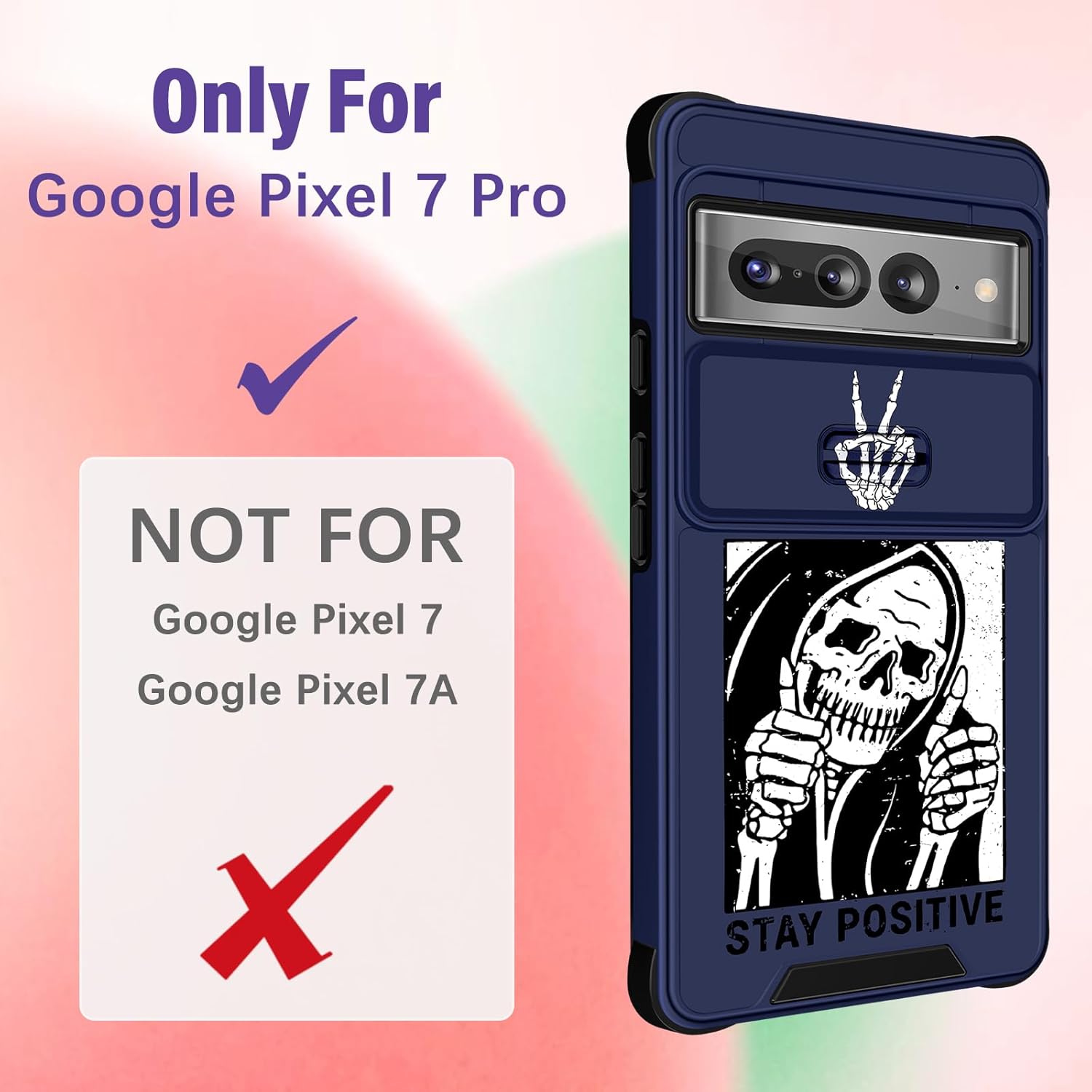 Funda 2 en 1 para Google Pixel 7 Pro para linda funda de teléfono con calavera de esqueleto, divertido y aterrador, diseño de terror gótico