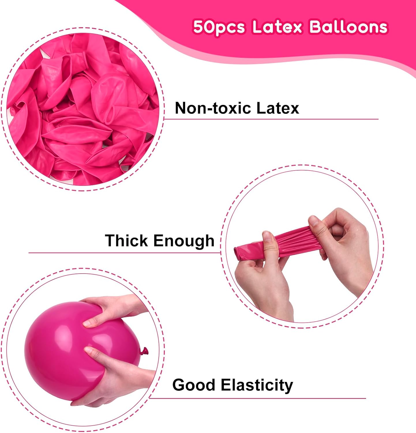 RUBFAC Globos de color rosa intenso, 50 globos magenta de 12 pulgadas y cinta, globos de látex grueso rosa oscuro para el día de San Valentín,