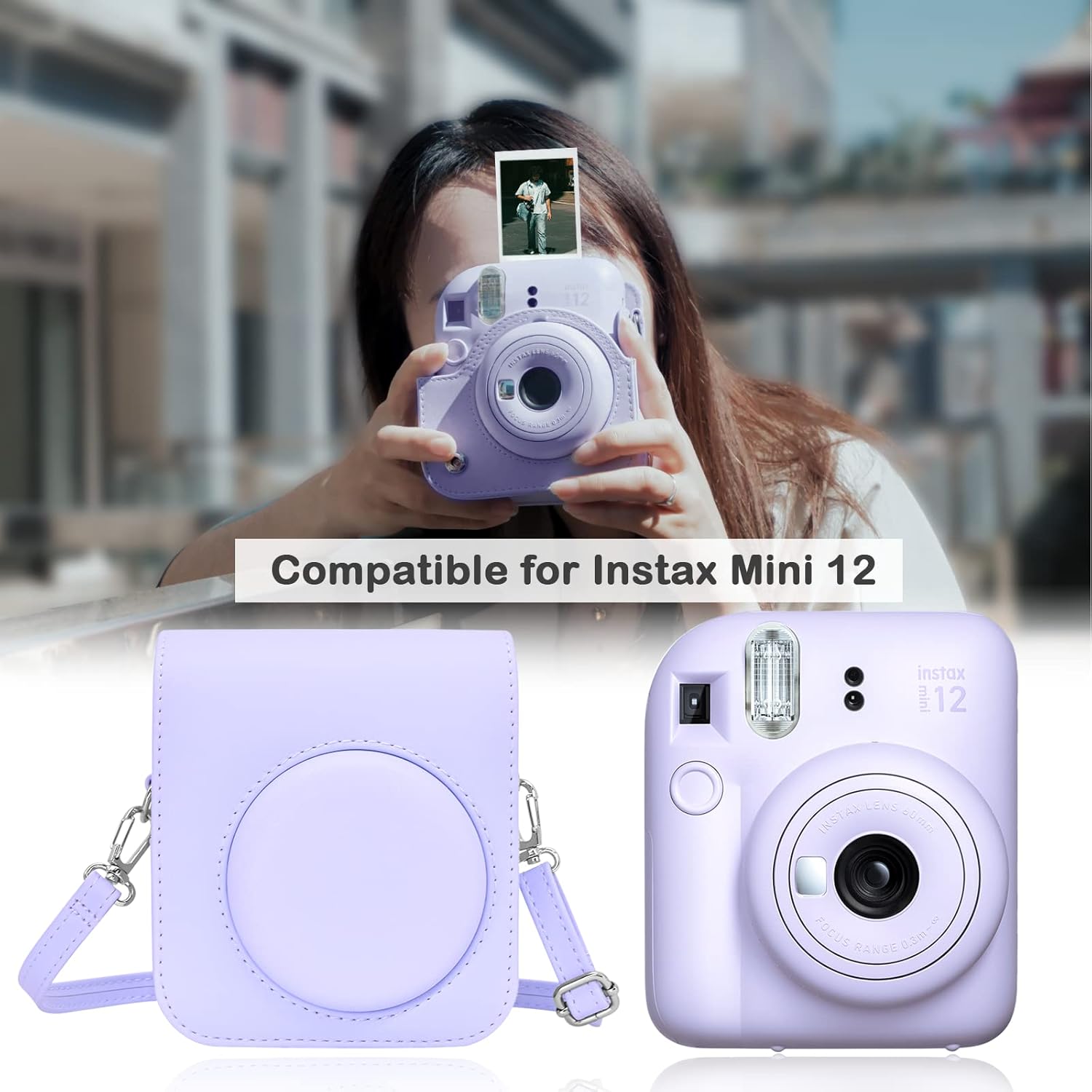 MUZIRI KINOKOO Funda protectora para Fuji Instax Mini 12, funda protectora para Fujifilm Instax Mini 12 bolsa de transporte de color sólido Bolsa de