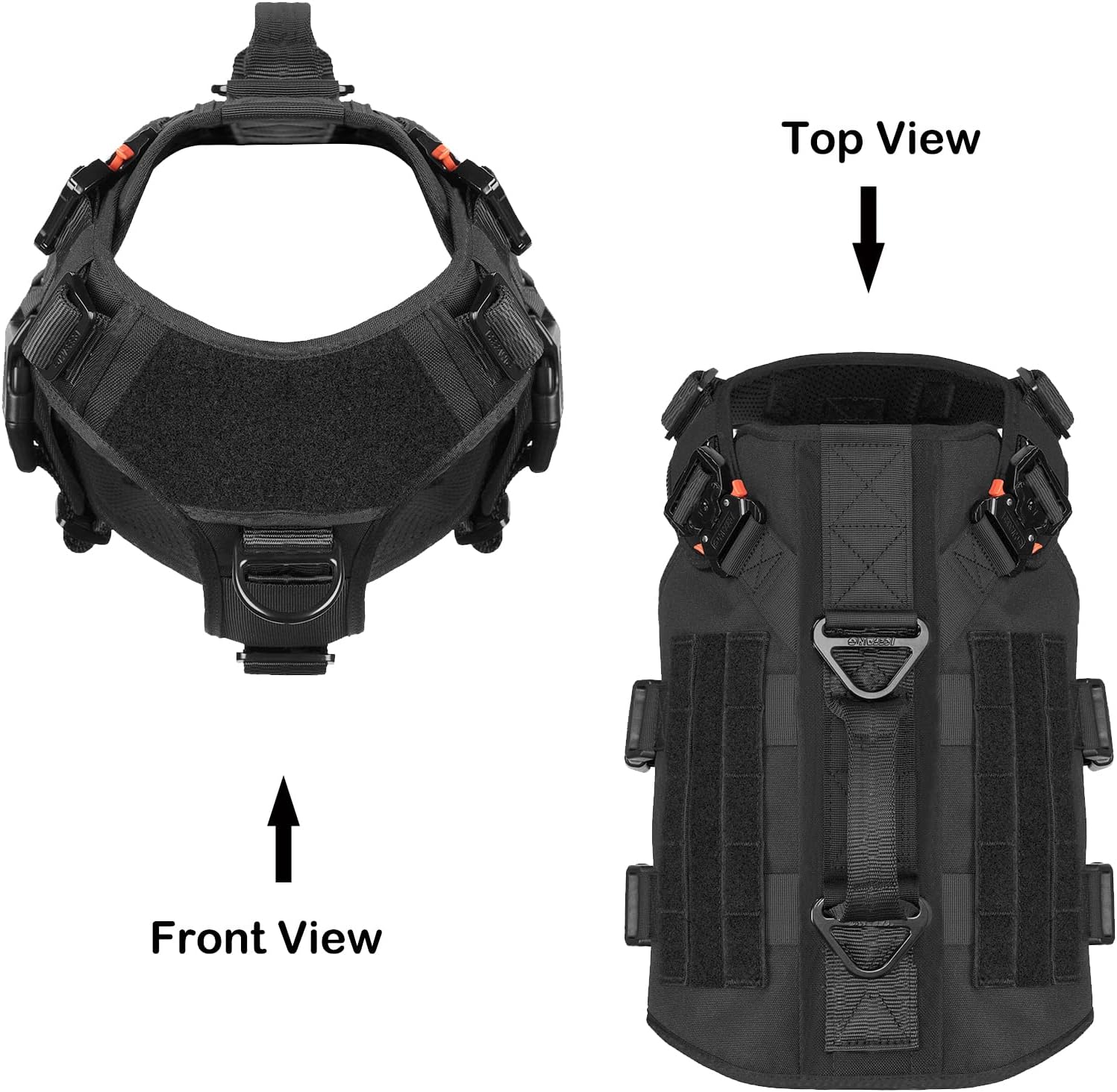 ICEFANG – Arnés táctico para perro con 6 hebillas, chaleco con sistema molle con asa para perro, 34 del cuerpo, panel con velcro para parche de