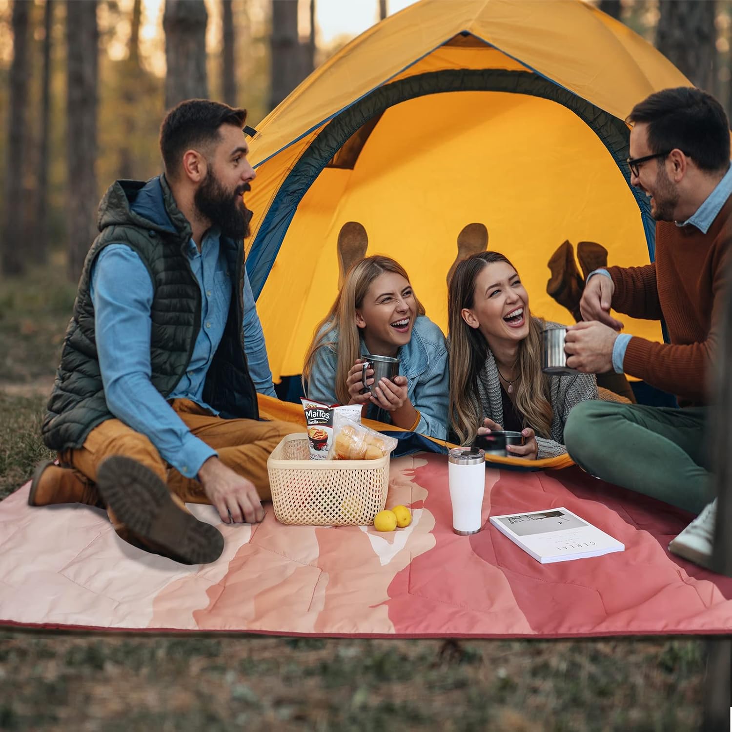 VILLEY Manta de picnic, manta de camping de 3 capas de 52 x 75 pulgadas, lavable a máquina, repelente al agua y a prueba de arena, plegable y