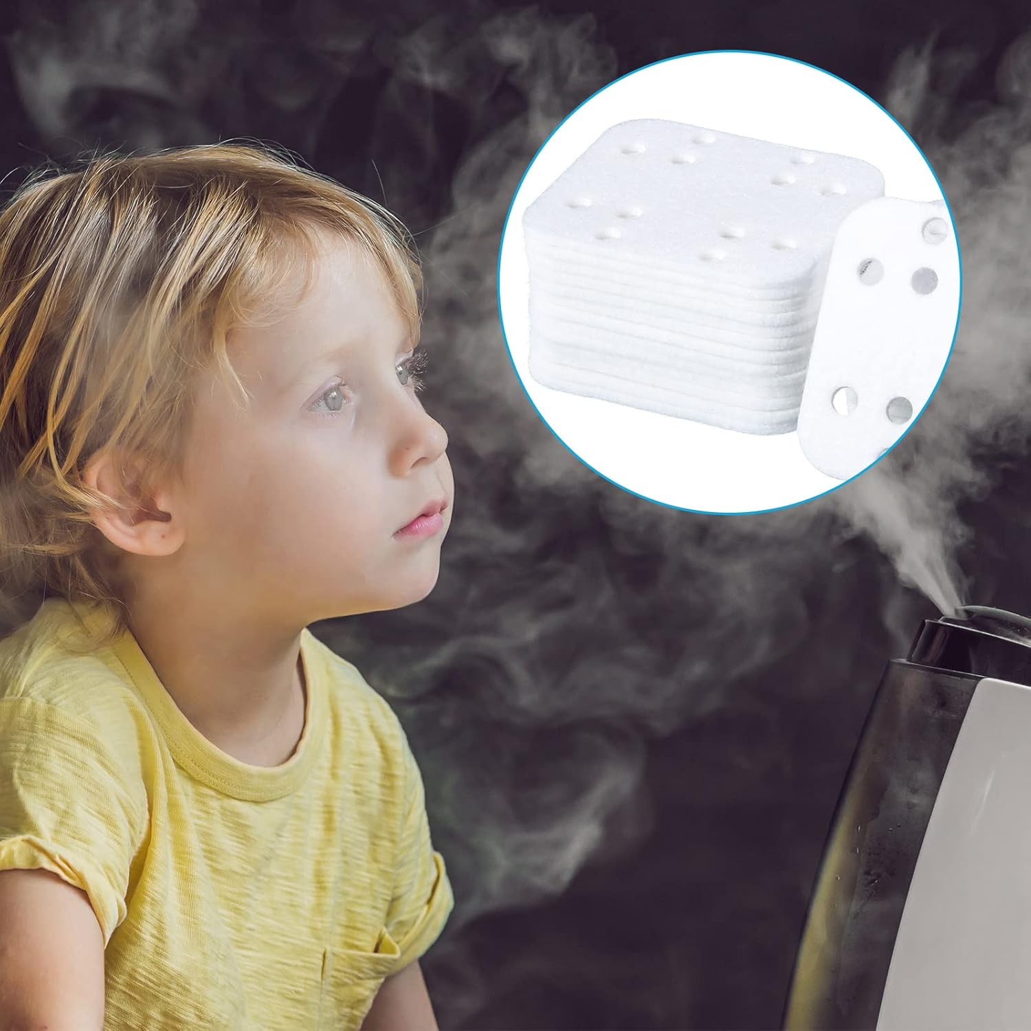 48 almohadillas de filtro de humidificador, almohadilla de absorción mineral, humidificador de nailon, almohadillas de descalcificación mineral para