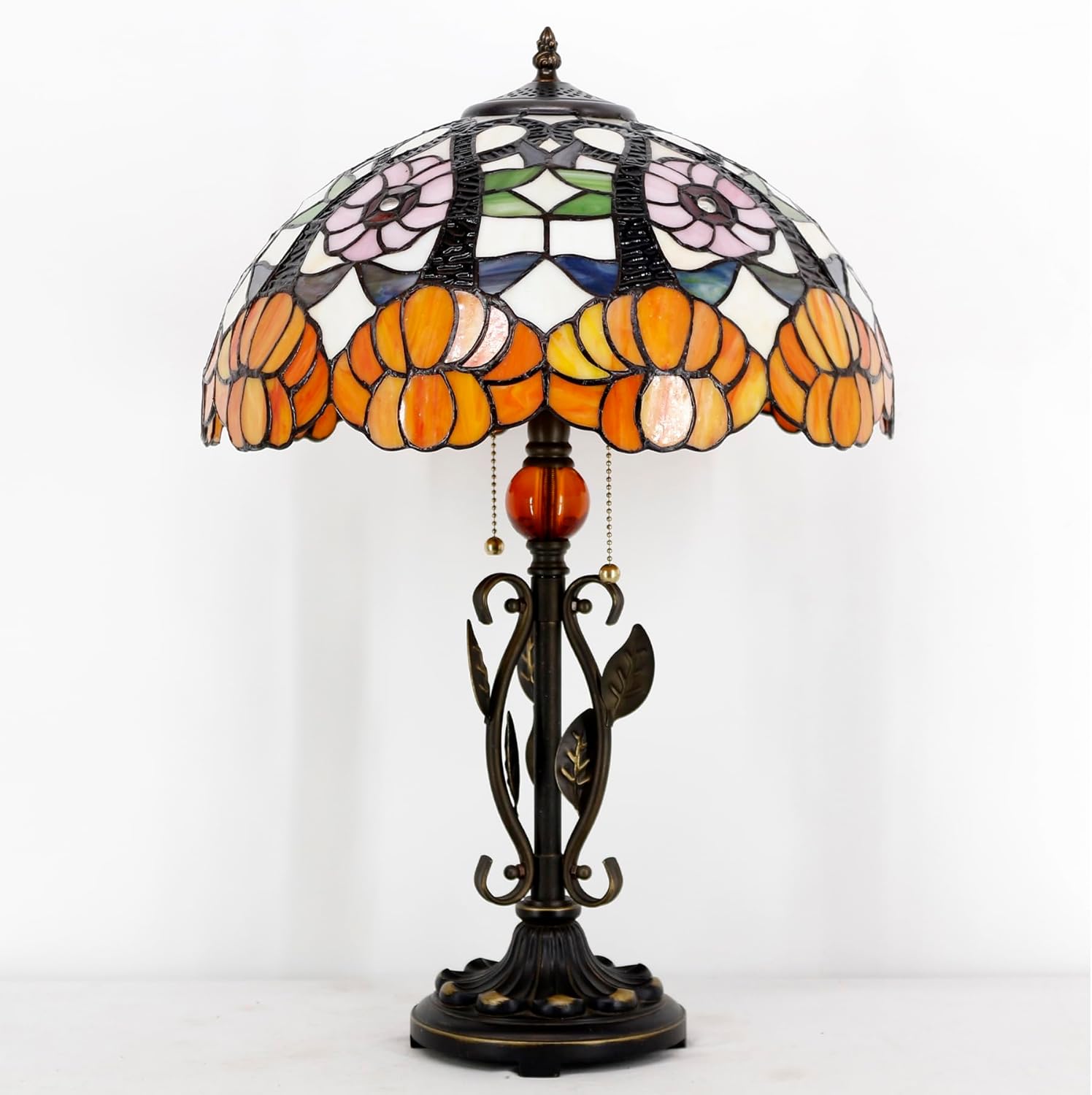 Tiffany – Lámpara de mesa con diseño de flores amarillas, luz de lectura para escritorio, 16 x 16 x 24 pulgadas, base de hojas de metal para