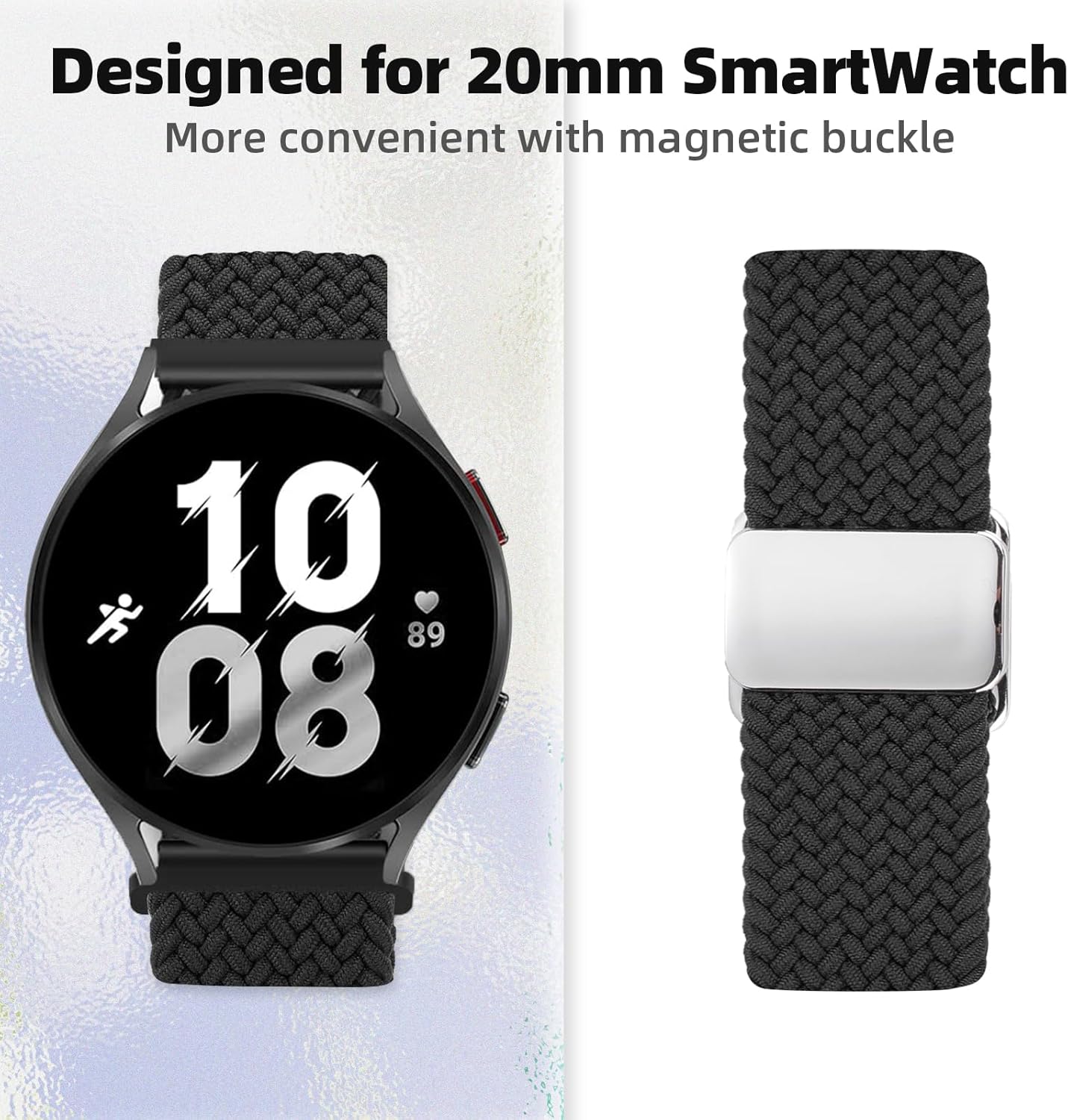 BlackPro Correa deportiva compatible con Samsung Galaxy Watch 6 5 4, correa ajustable de nailon trenzado elástica para Galaxy de 1.772 in, 1.732 in,