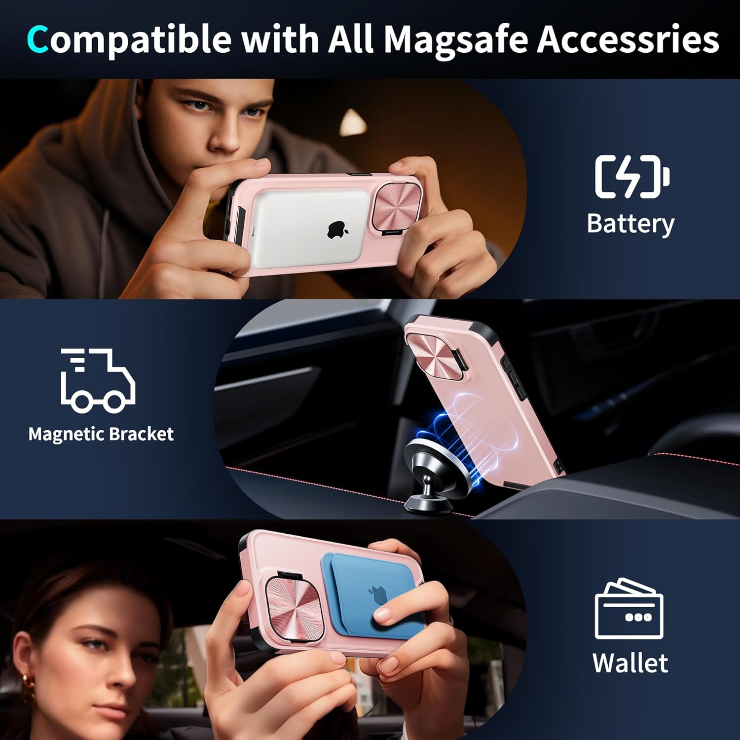 LUTTY MagSafe – Funda diseñada para iPhone 15 Pro con funda para cámara, compatible con MagSafe, con soporte invisible para cámara integrado, funda