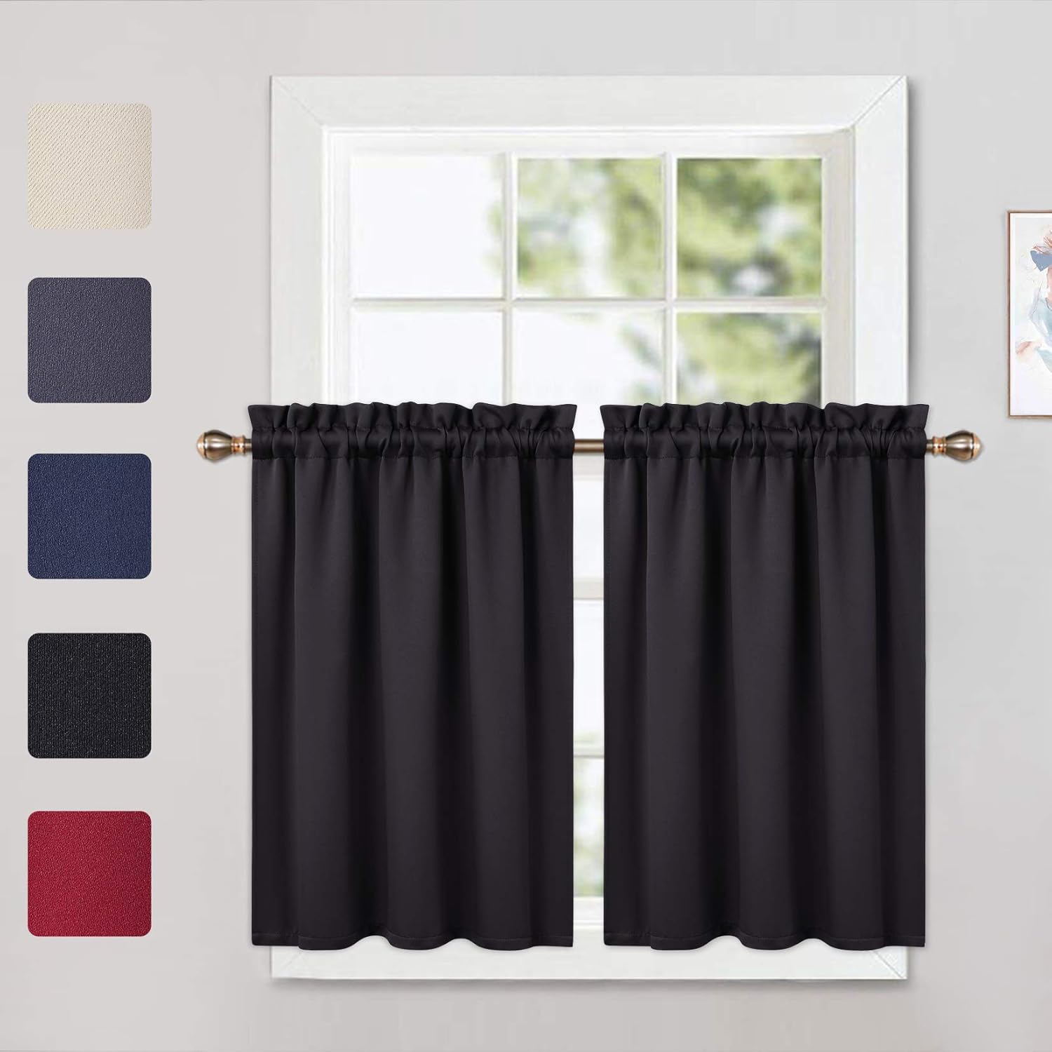 NANAN Cortinas opacas de cocina, 30 pulgadas de largo, 2 paneles opacos, aislamiento térmico, pequeños niveles de cortina para baño con bolsillo
