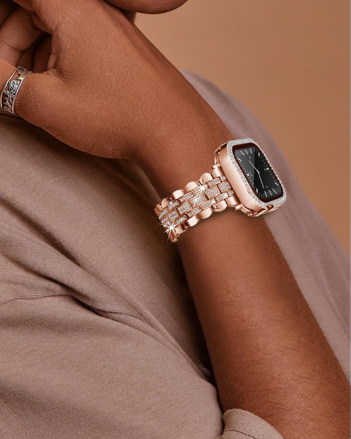 Compatible con Apple Watch Band de 1.575 pulgadas (1.575 in) para mujer, bandas brillantes de repuesto de joyería de diamante, pulsera de metal
