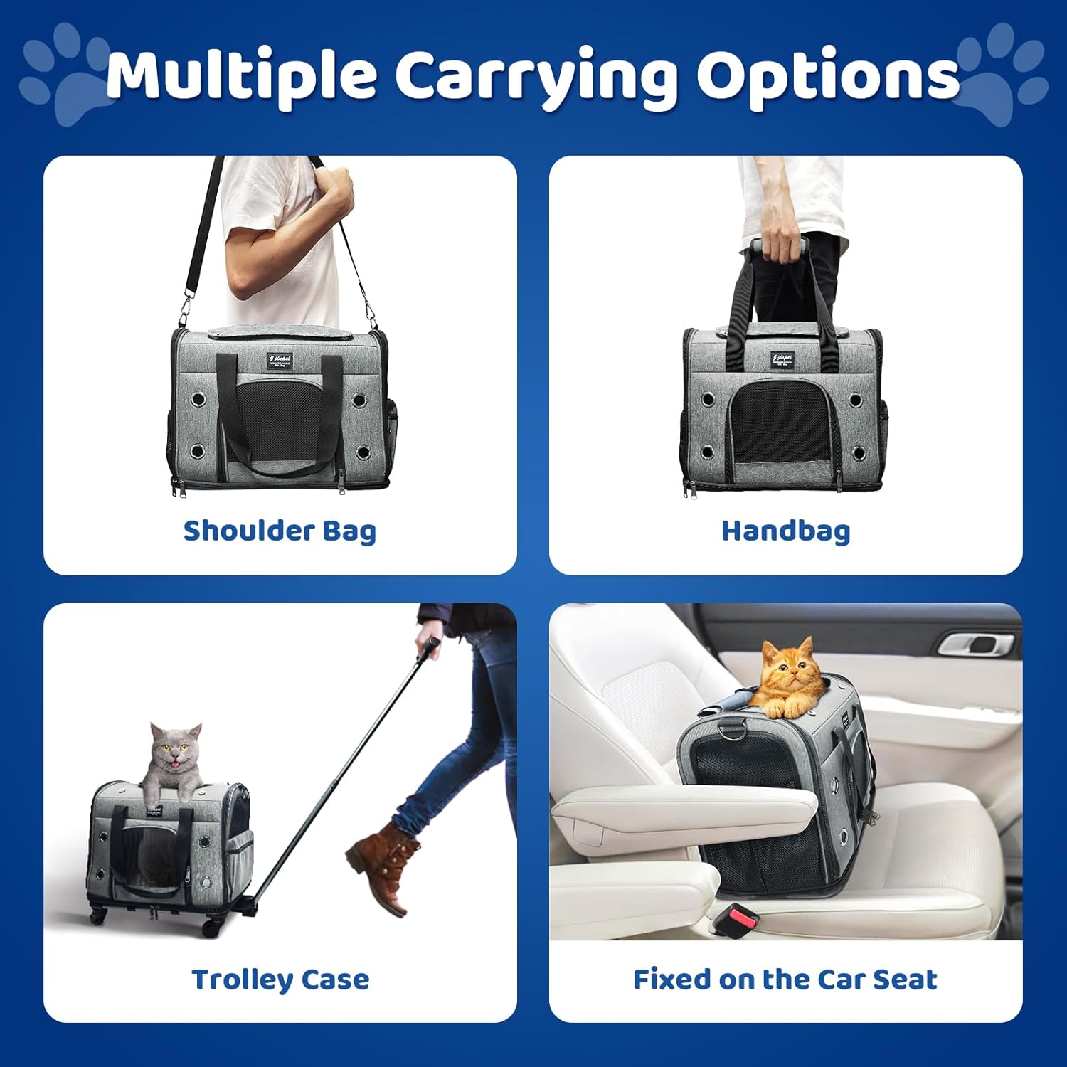Transportador de perros y gatos con ruedas, bolsa plegable aprobada para mascotas aprobada por aerolíneas, transportador de viaje para mascotas con
