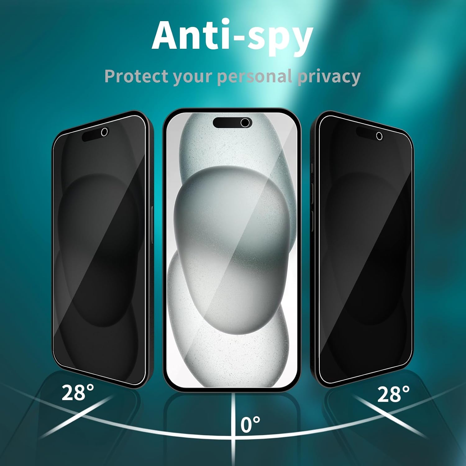 Corefyco Paquete de 2+2 Protector de pantalla de privacidad para iPhone 15 y película para lente de cámara, vidrio templado 9H, anti espía privado,