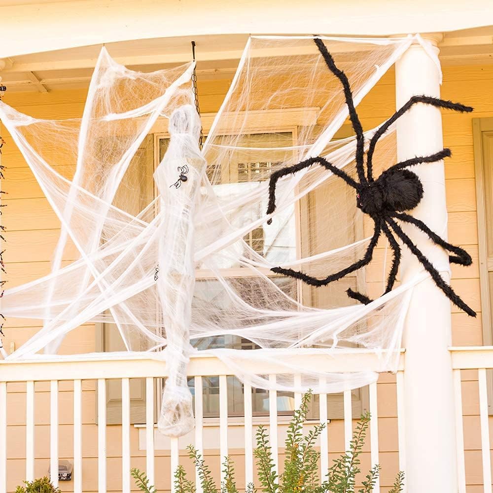Paquete de 2 arañas gigantes para decoración de Halloween, araña de Halloween de 55 pulgadas para interiores y exteriores, decoración de Halloween,