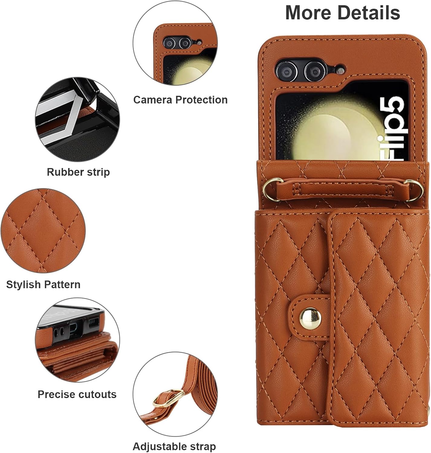 KIHUWEY Funda tipo cartera para Samsung Galaxy Z Flip 5, bolso cruzado con ranura para tarjeta de crédito, bloqueo RFID, correa ajustable de piel