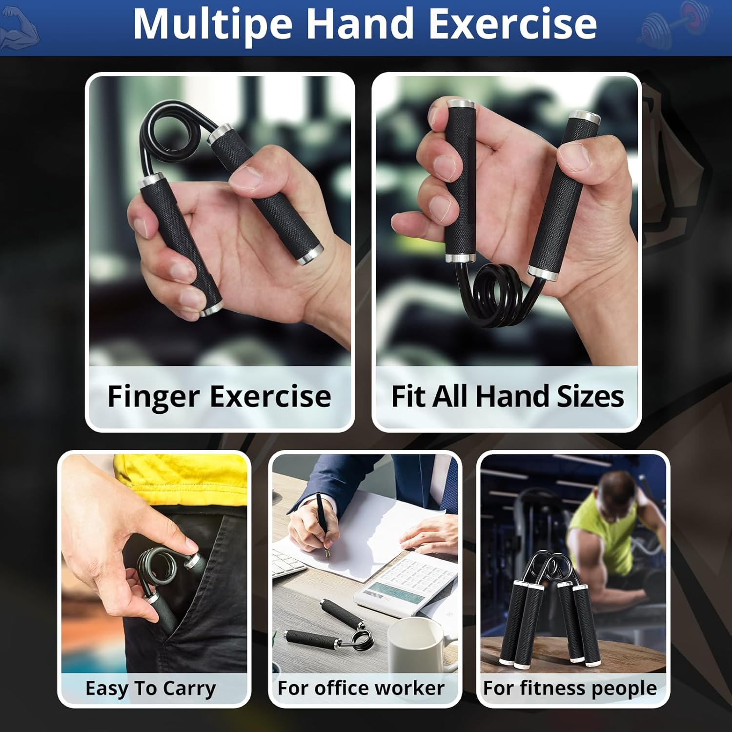 KDG Grip Strength Trainer 4 Pack,50LB-200LB Rubber Metal Hand Grip Strengthener,Non-Slip Forearm Exerciser, Heavy-Duty Hand GripperHand Exerciser