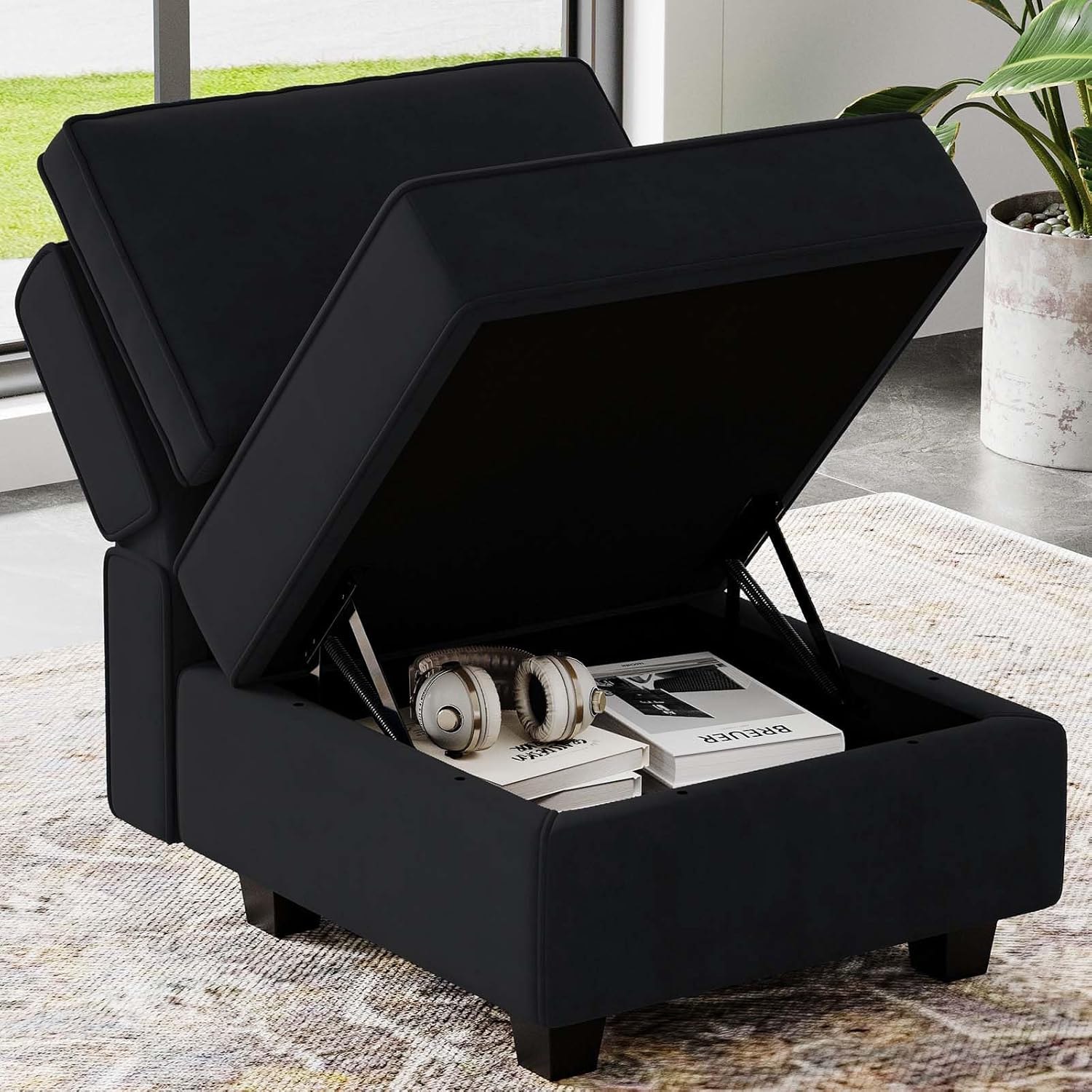 Belffin Sofá modular Módulo medio con almacenamiento Accent Silla sin brazos para sofá modular seccional terciopelo negro